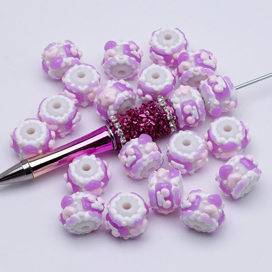 FS4390- 16Mm Purple Y Glow-In-The-Dark Hand-Painted Beads