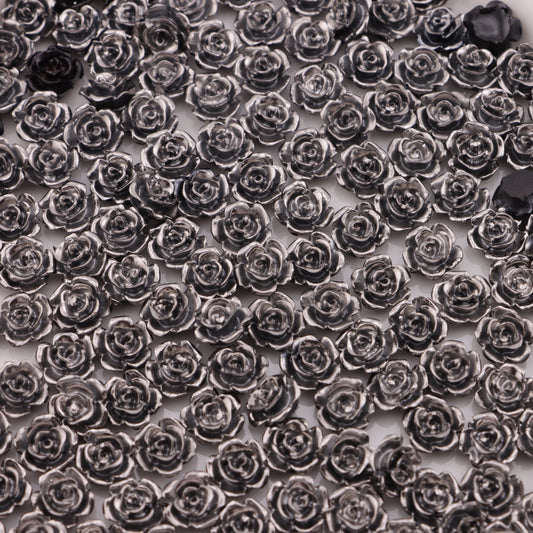 FS3660- 8mm Silver Black Rose Flower Charms Silver Black Rose Flower