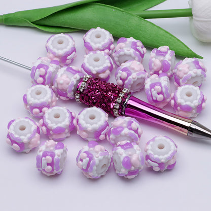 FS4390- 16Mm Purple Y Glow-In-The-Dark Hand-Painted Beads