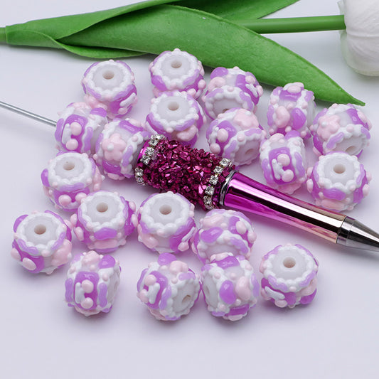FS4390- 16Mm Purple Y Glow-In-The-Dark Hand-Painted Beads