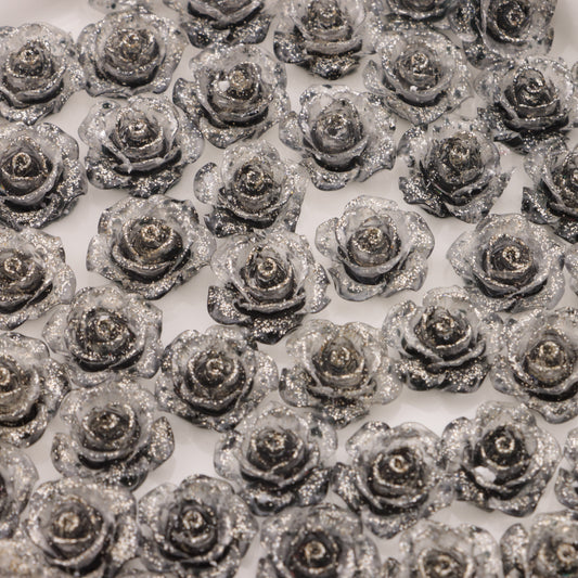 FS3686- 15mm Flower Charms Glitter Roses