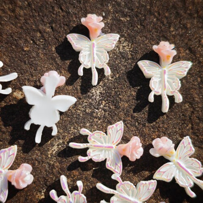 [KM3107]- 8x15mm バタフライローズフラワーチャームパッチ