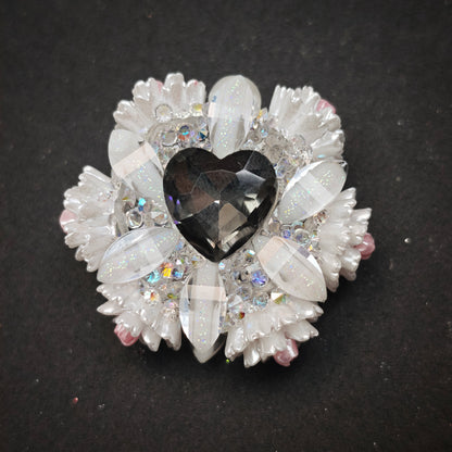 [KM6920]- 32mm Loving Heart Diamonds Round Fancy Beads ,with Flower, Fit Beadable Pens