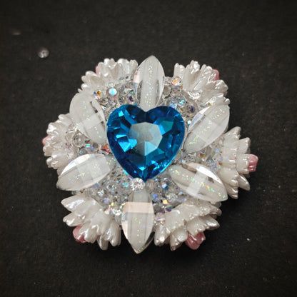 [KM6920]- 32mm Loving Heart Diamonds Round Fancy Beads ,with Flower, Fit Beadable Pens