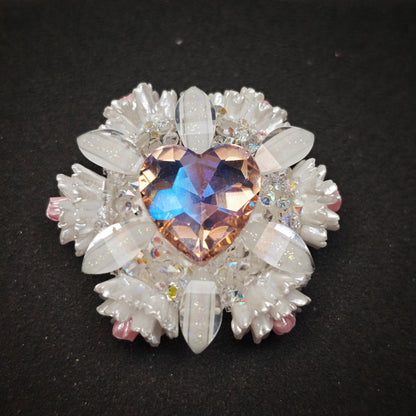[KM6920]- 32mm Loving Heart Diamonds Round Fancy Beads ,with Flower, Fit Beadable Pens
