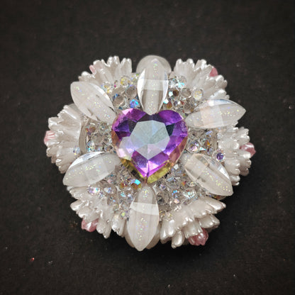 [KM6920]- 32mm Loving Heart Diamonds Round Fancy Beads ,with Flower, Fit Beadable Pens