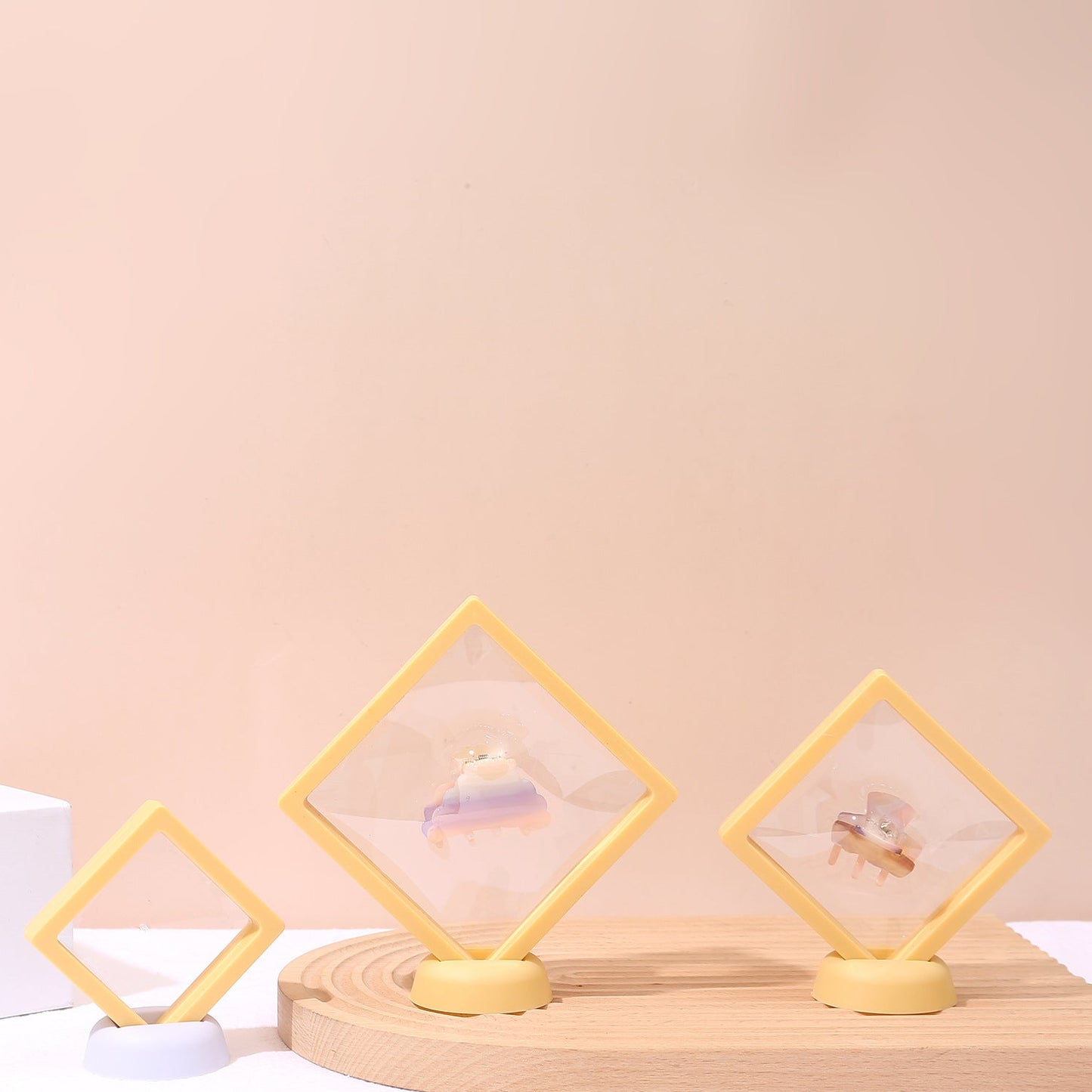 [KM6951]-7*7*2cm,[KM6952]-9*9*2cm,[KM6953]-11*11*2cm, PE Square Suspended Box Jewelry Box, Small Jewelry Ring Box, Suspended Anti-oxidation Exquisite Display Box, [KM6954]- 5.5*5.5*1.7cm Round Stands