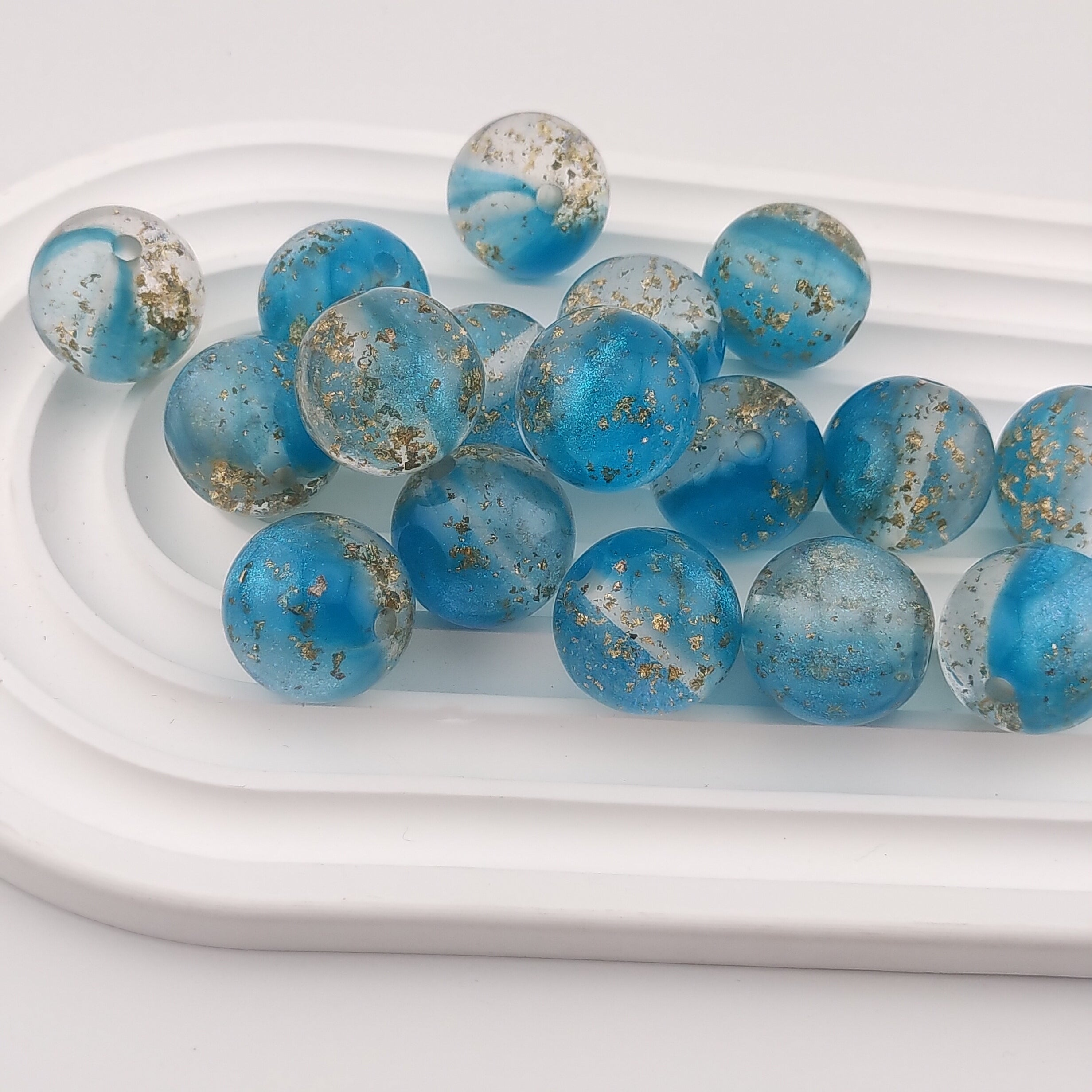 20MM Round Blue Gold Foil Resin Beads Fit For Beadable Pens