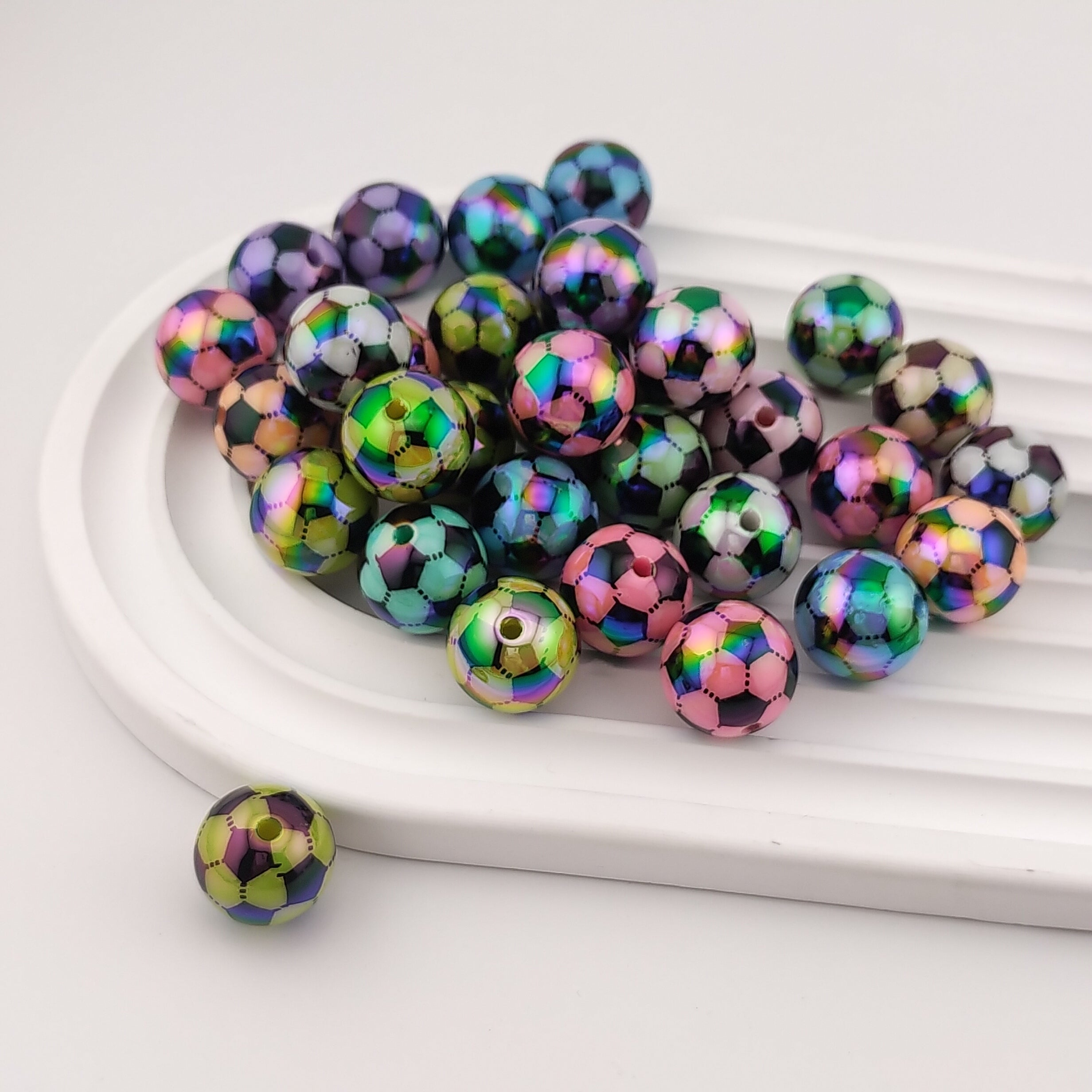 16MM Round Mixed Color UV Shiny Football Printed Acrylic Beads Fit For Beadable Pens