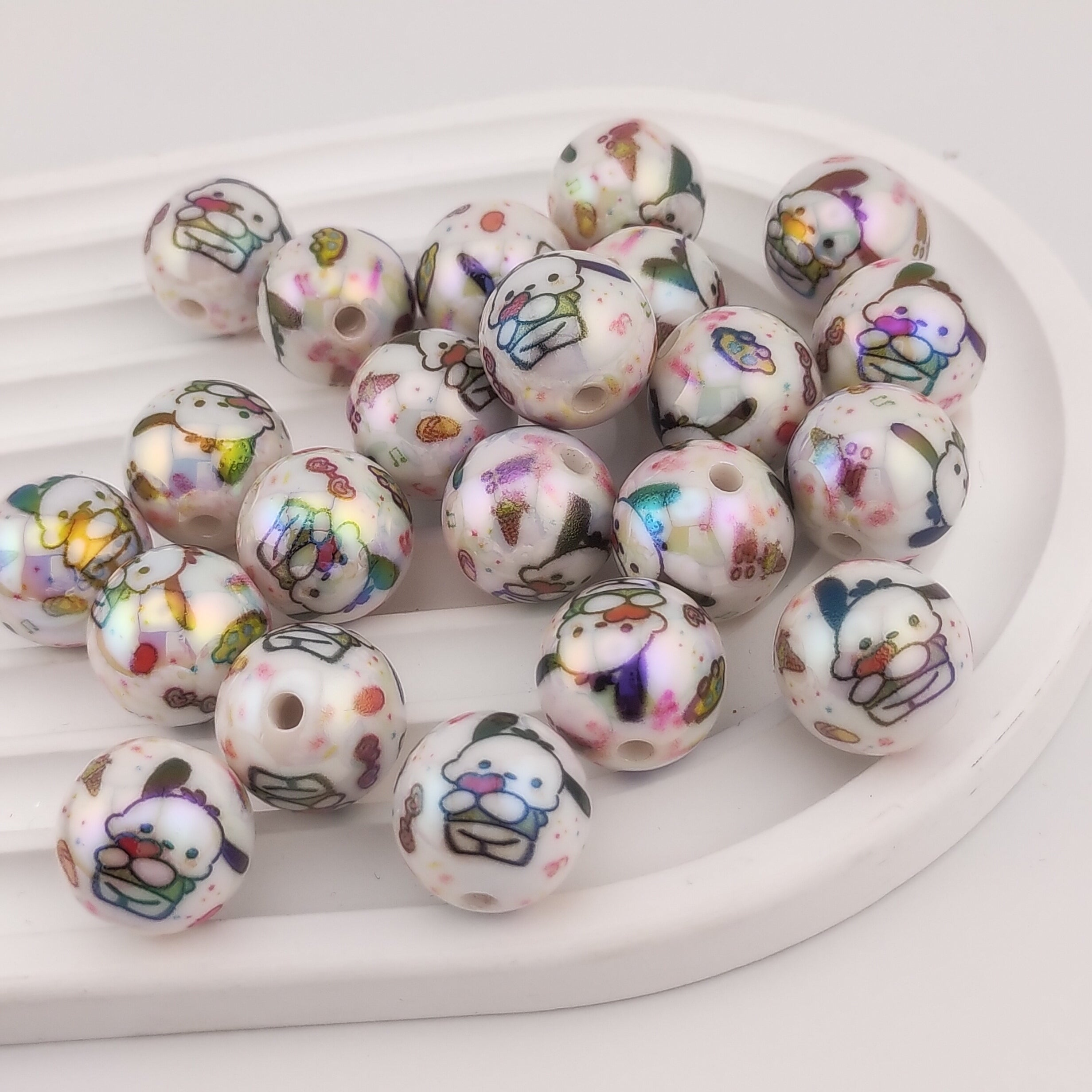 16MM Round White UV Shiny Pacha Printed Resin Beads Fit For Beadable Pens