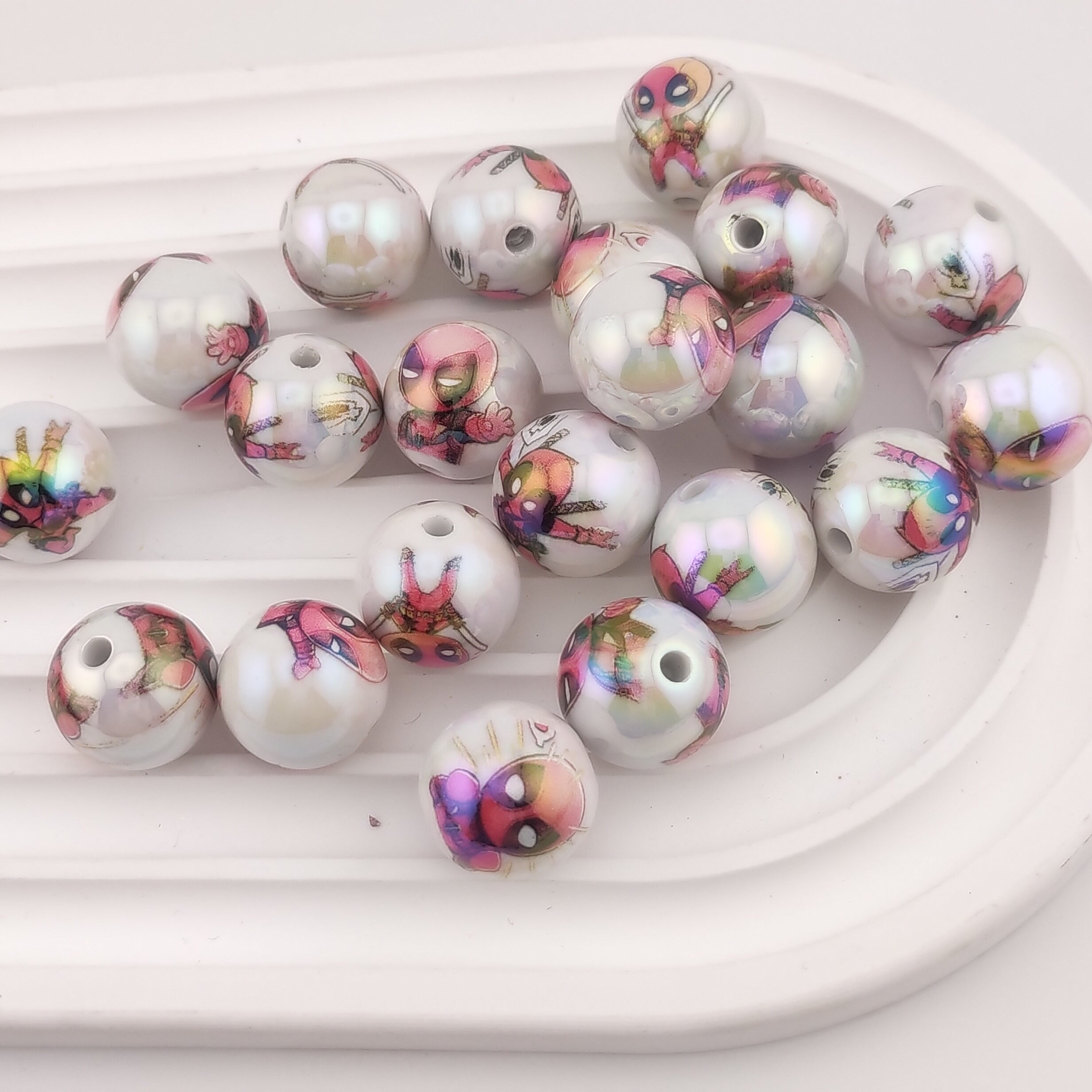 16MM Round White UV Shiny Spider Printed Resin Beads Fit For Beadable Pens