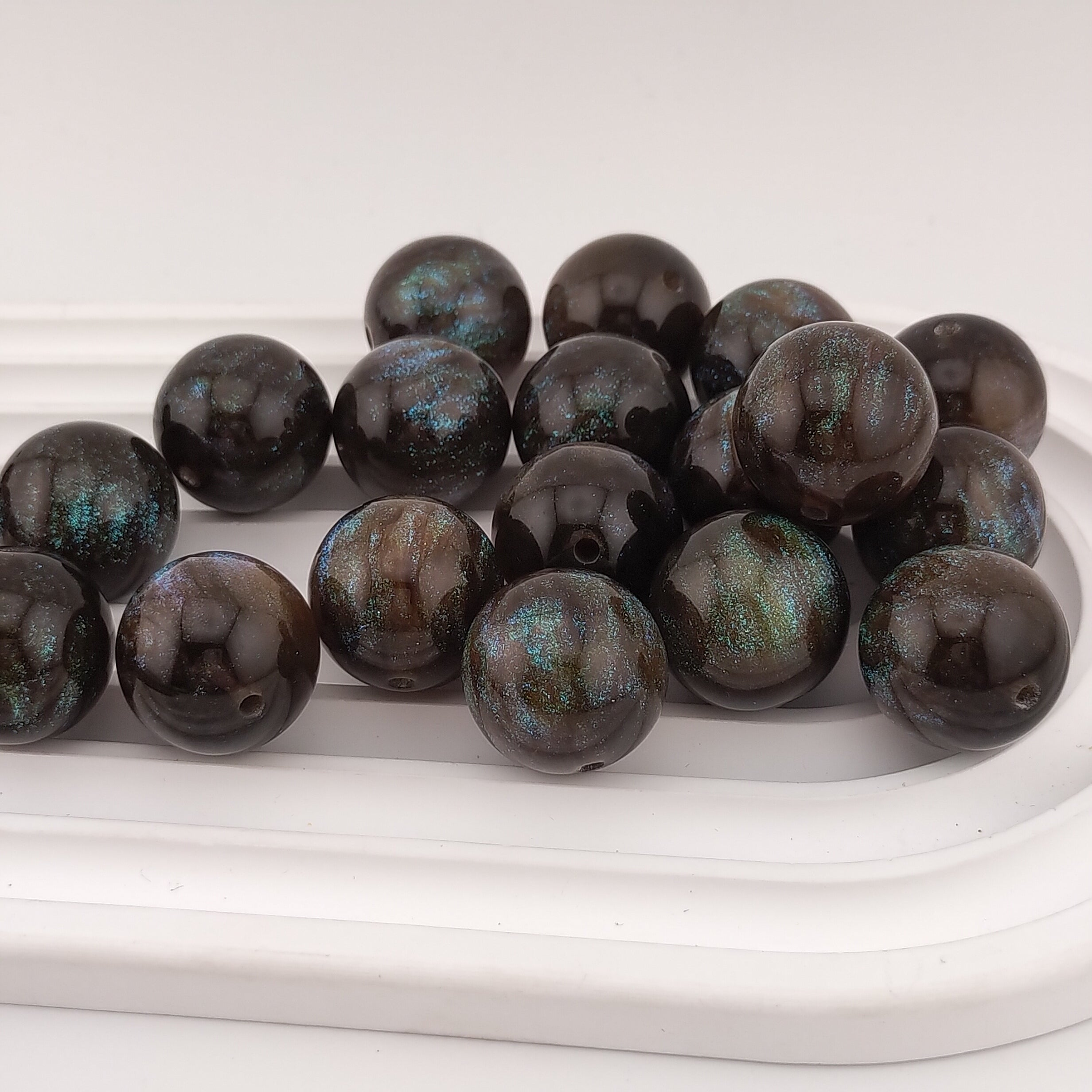 20MM Round Black Glaxy Resin Beads Fit For Beadable Pens