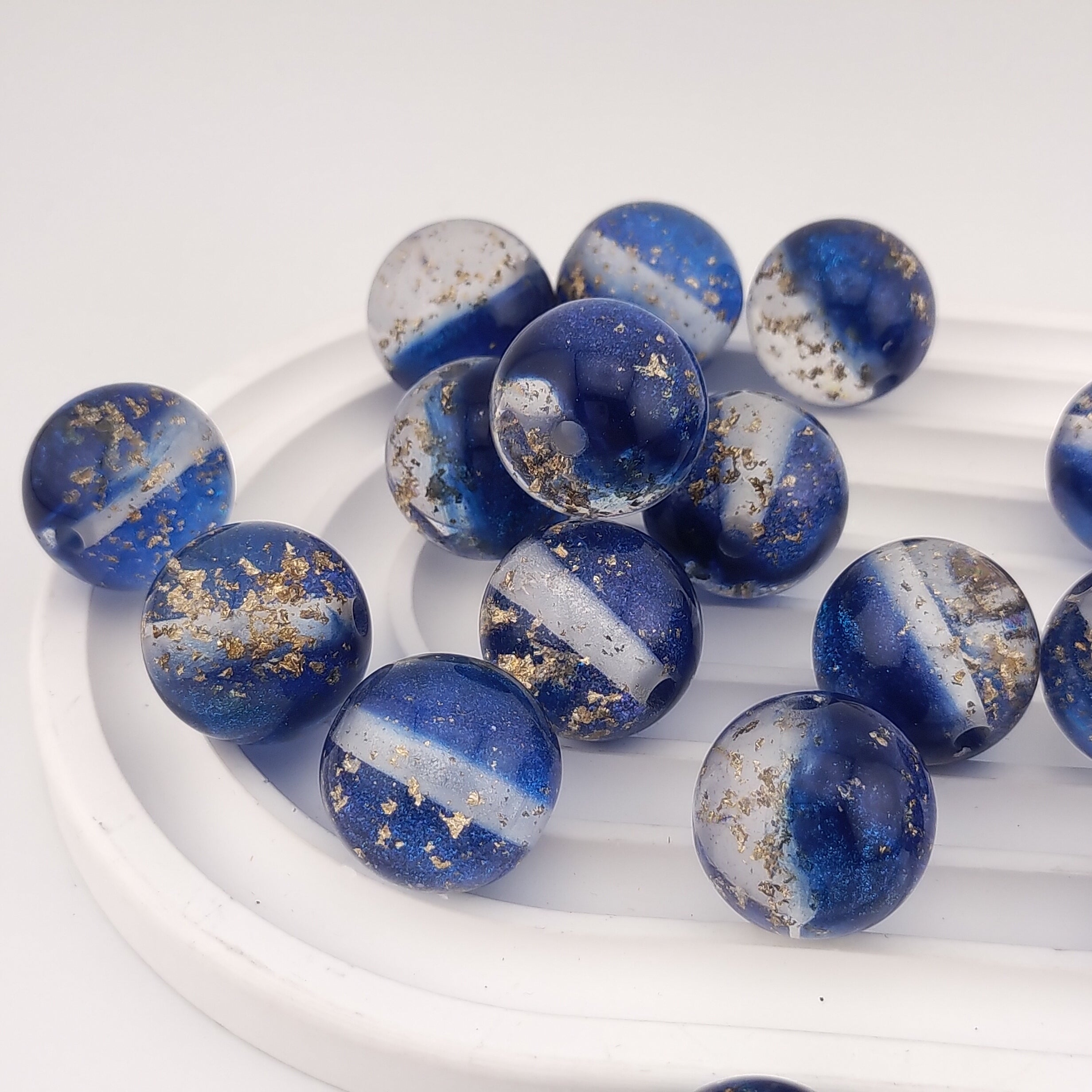 20MM Round Royal Blue Gold Foil Resin Beads Fit For Beadable Pens