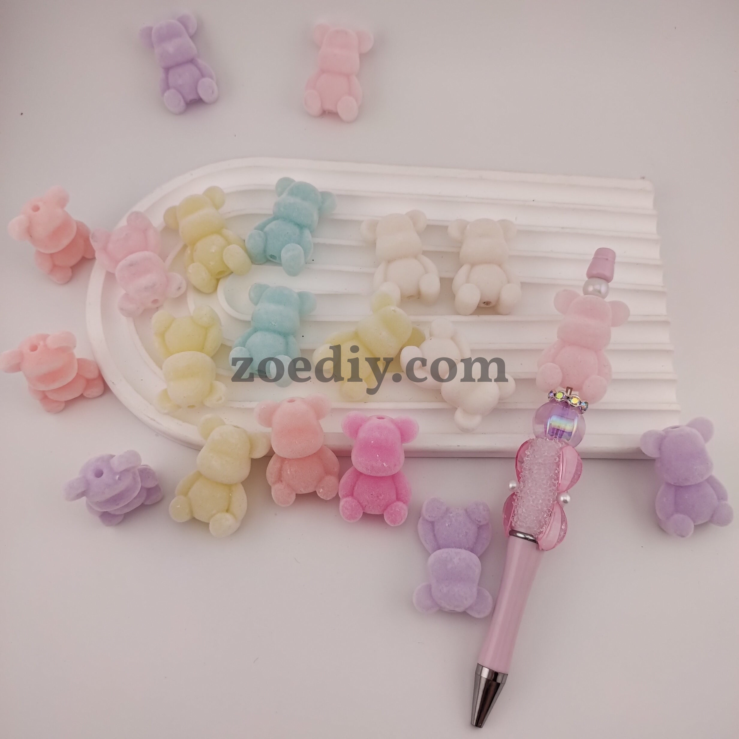 FS0557- 23MM  Mixed Color  Flocked Bear ShapeBeads Fit For Beadable Pens