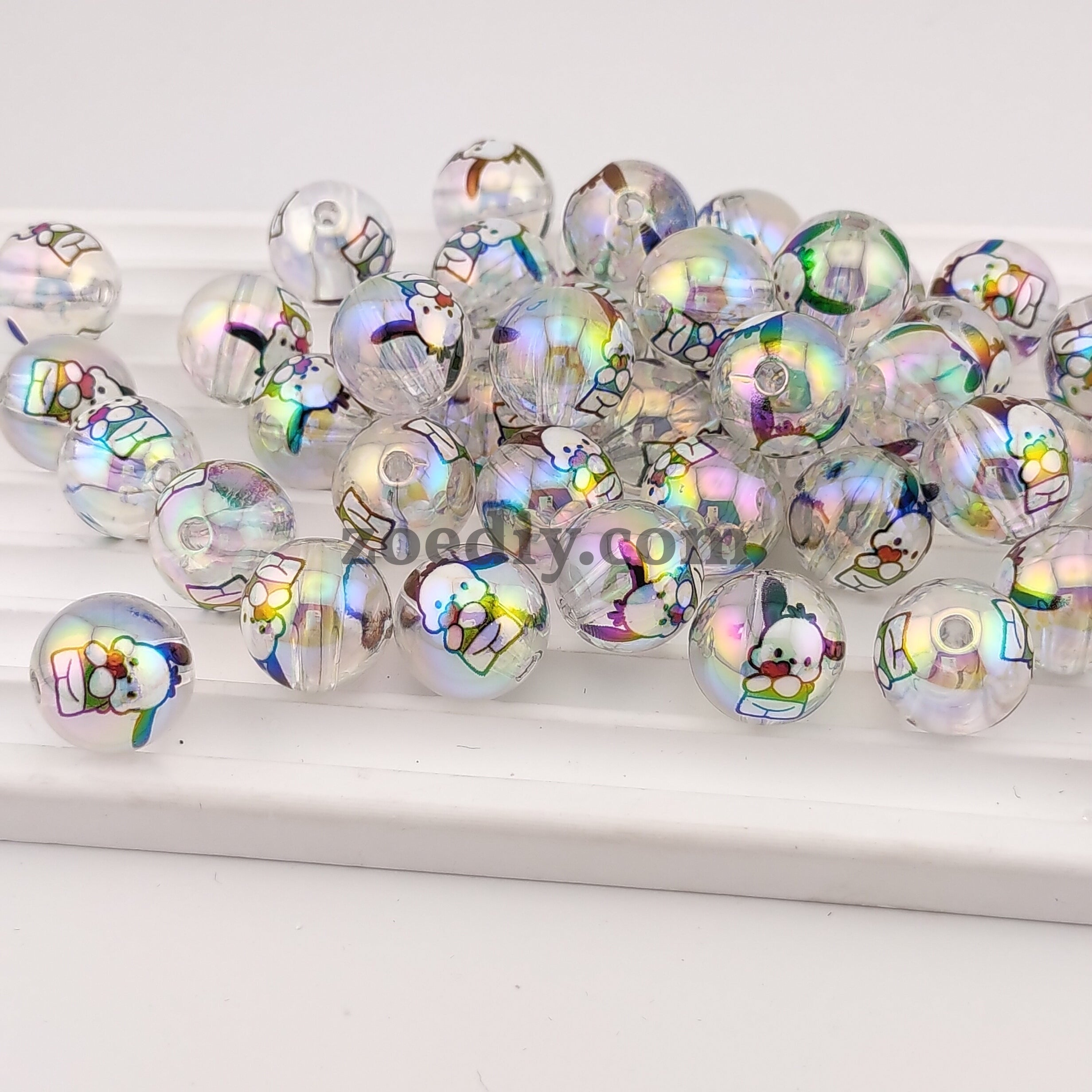 FS0555- 16MM Round Clear UV Shiny Pacha Dog Printed Acrylic Beads Fit For Beadable Pens