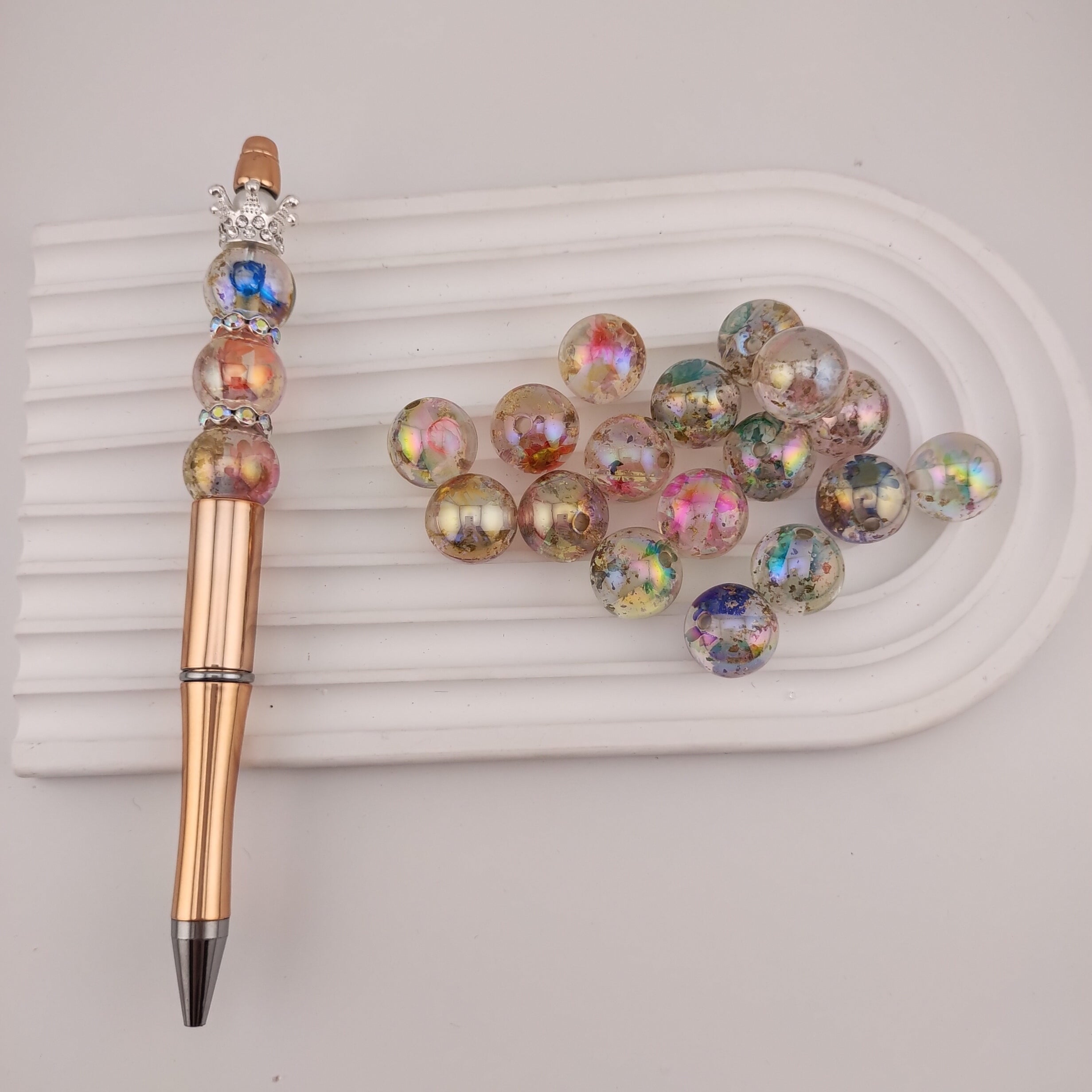 16MM Round Mixed Color With Dried Flower Gold Foil  Inside Resin Beads Fit For Beadable Pens