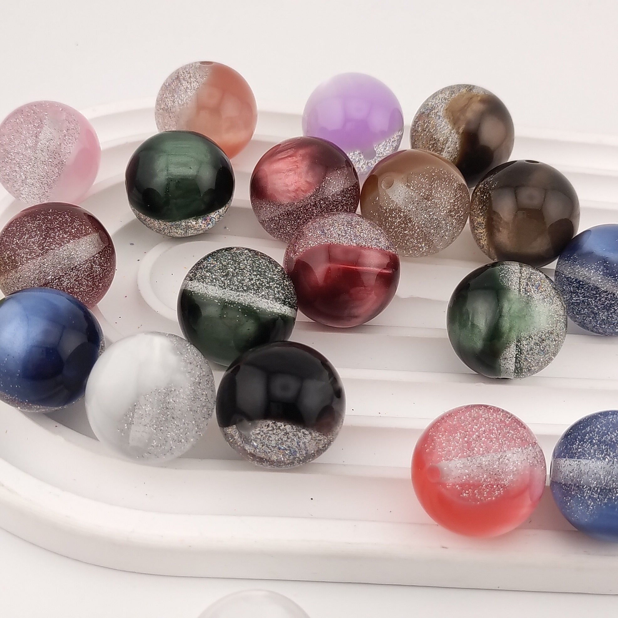 20MM Round Mixed Color Galaxy  Glitter Resin Beads Fit For Beadable Pens