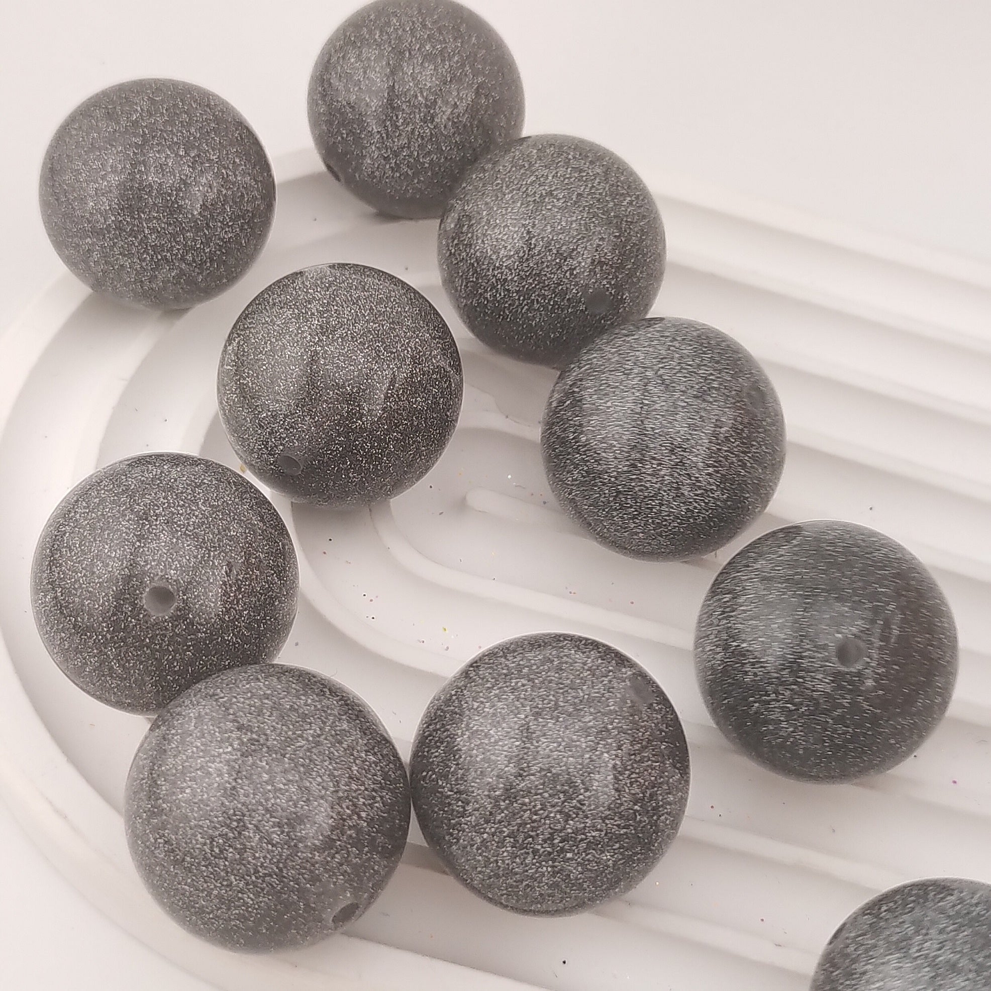 25MM Round Grey Glitter Resin Beads Fit For Beadable Pens