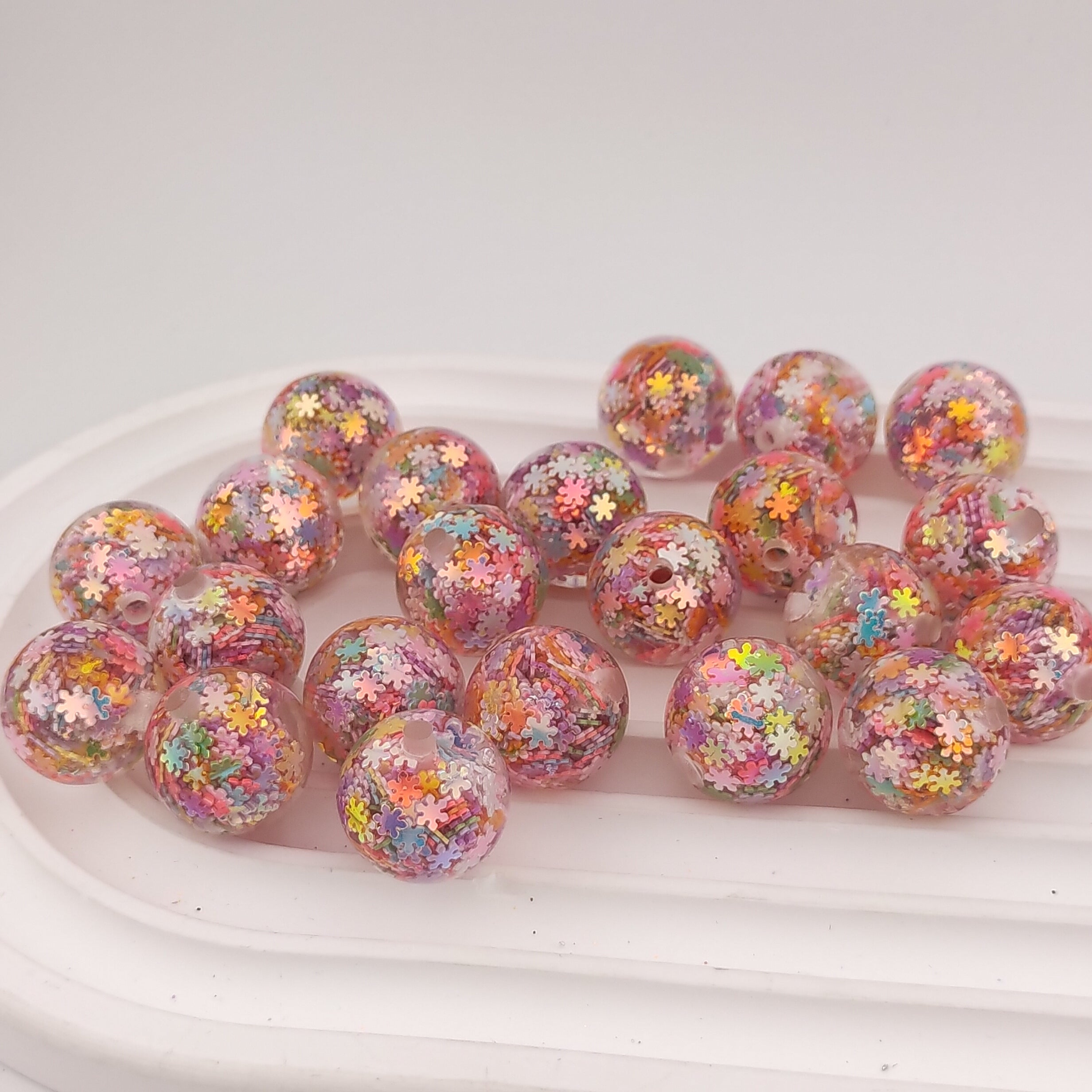 16MM Round Pink Snowflake Flash Chip Resin Beads Fit For Beadable Pens