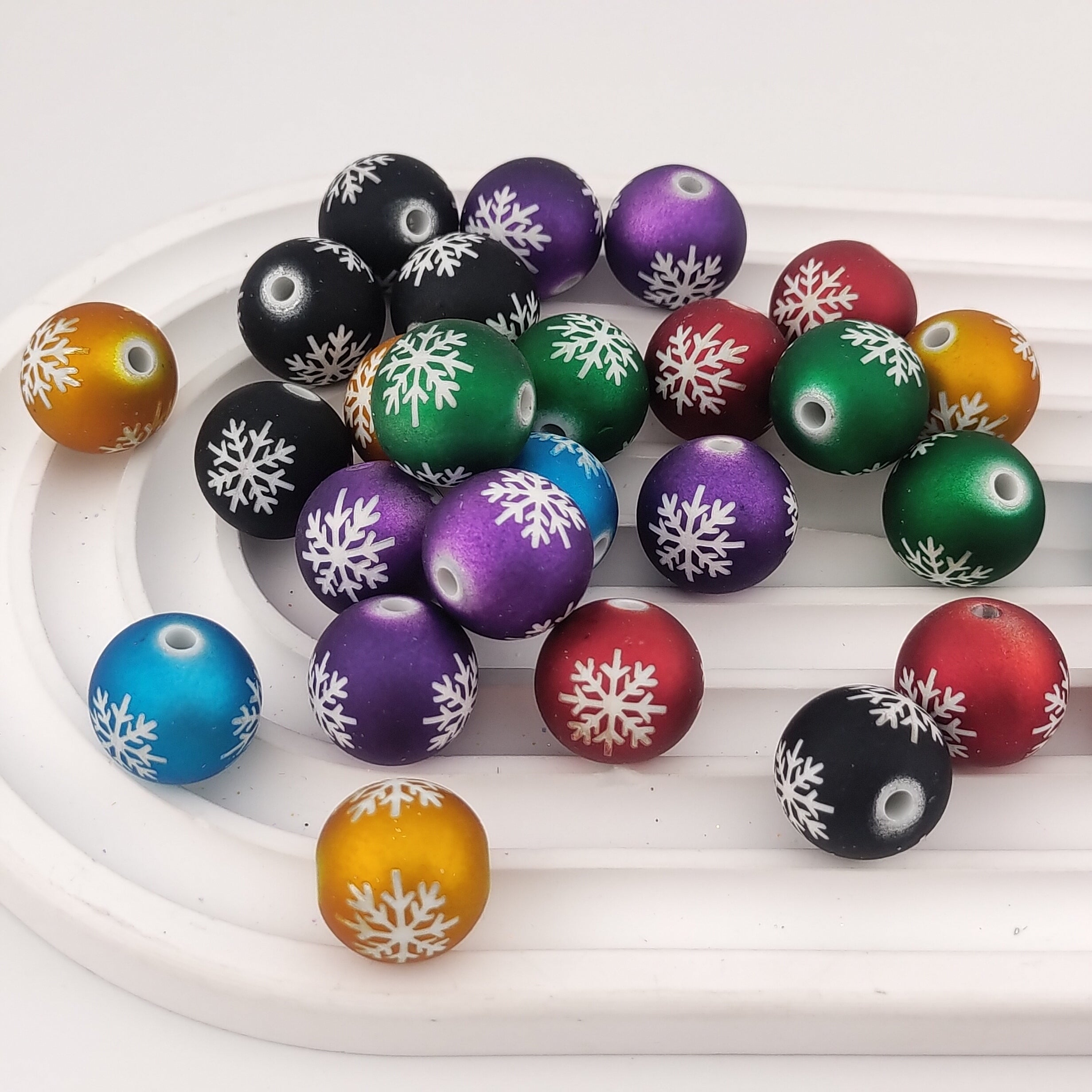 16MM Round Mixed Color Frosted Snowflake Printed Resin beads Fit For Beadable Pens