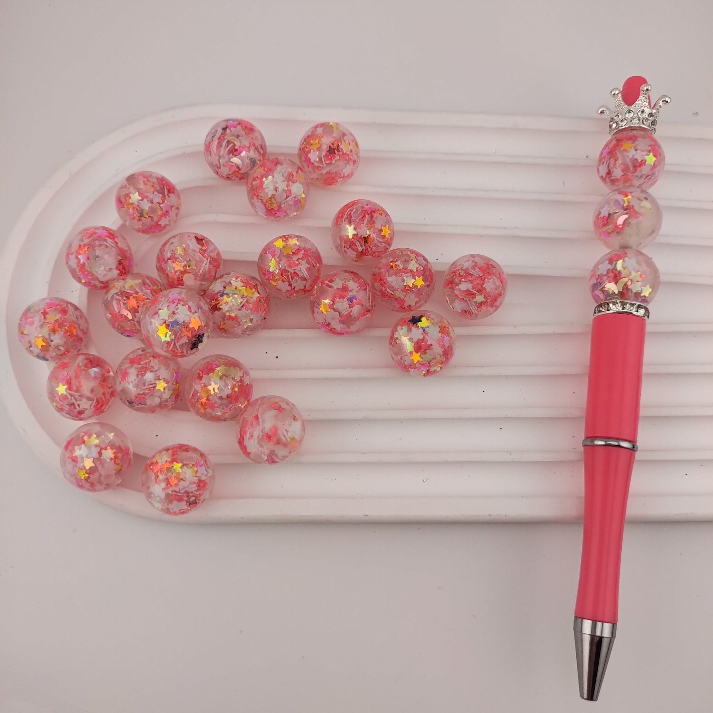 16MM Round Red Flash Chip Resin Beads Fit For Beadable Pens