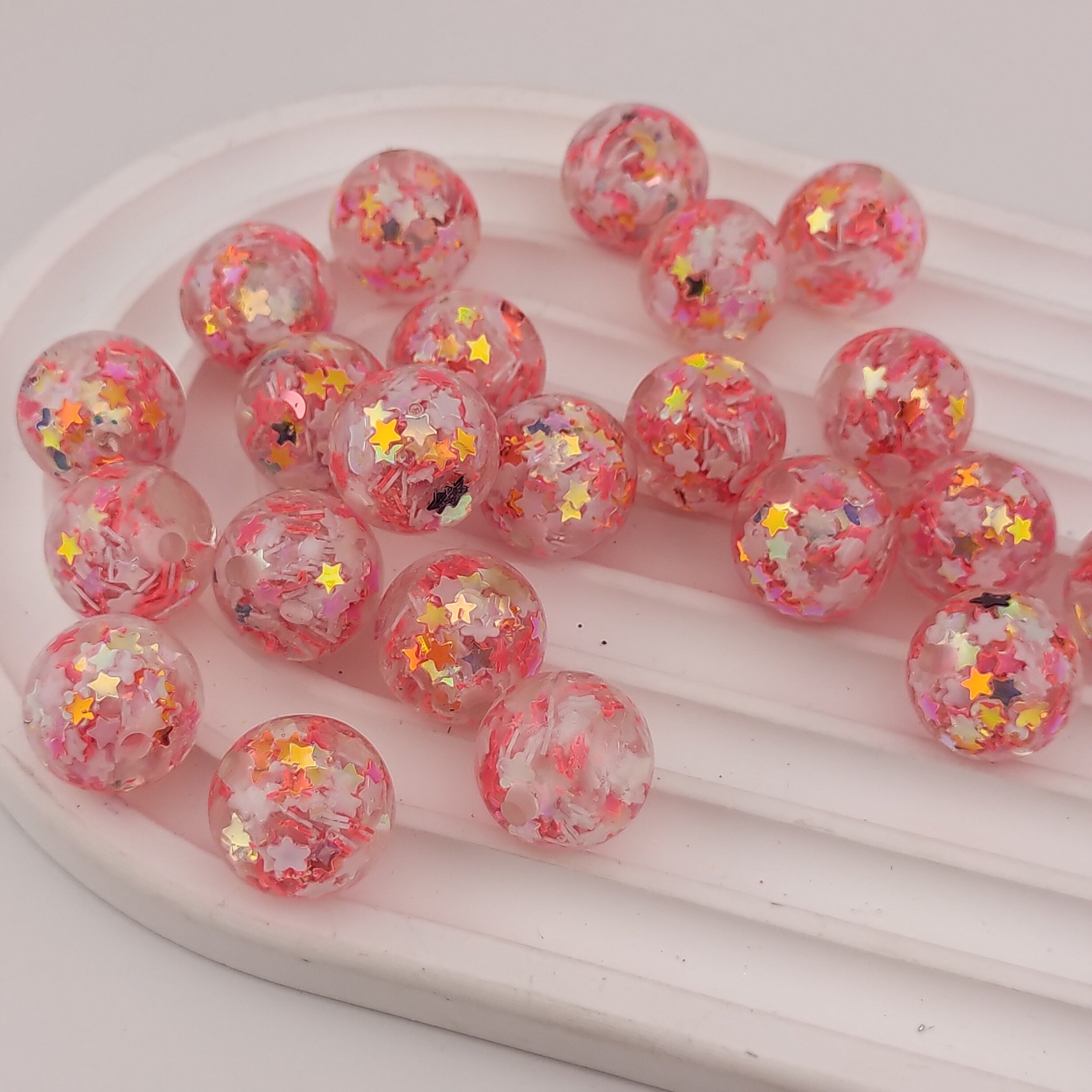 16MM Round Red Flash Chip Resin Beads Fit For Beadable Pens