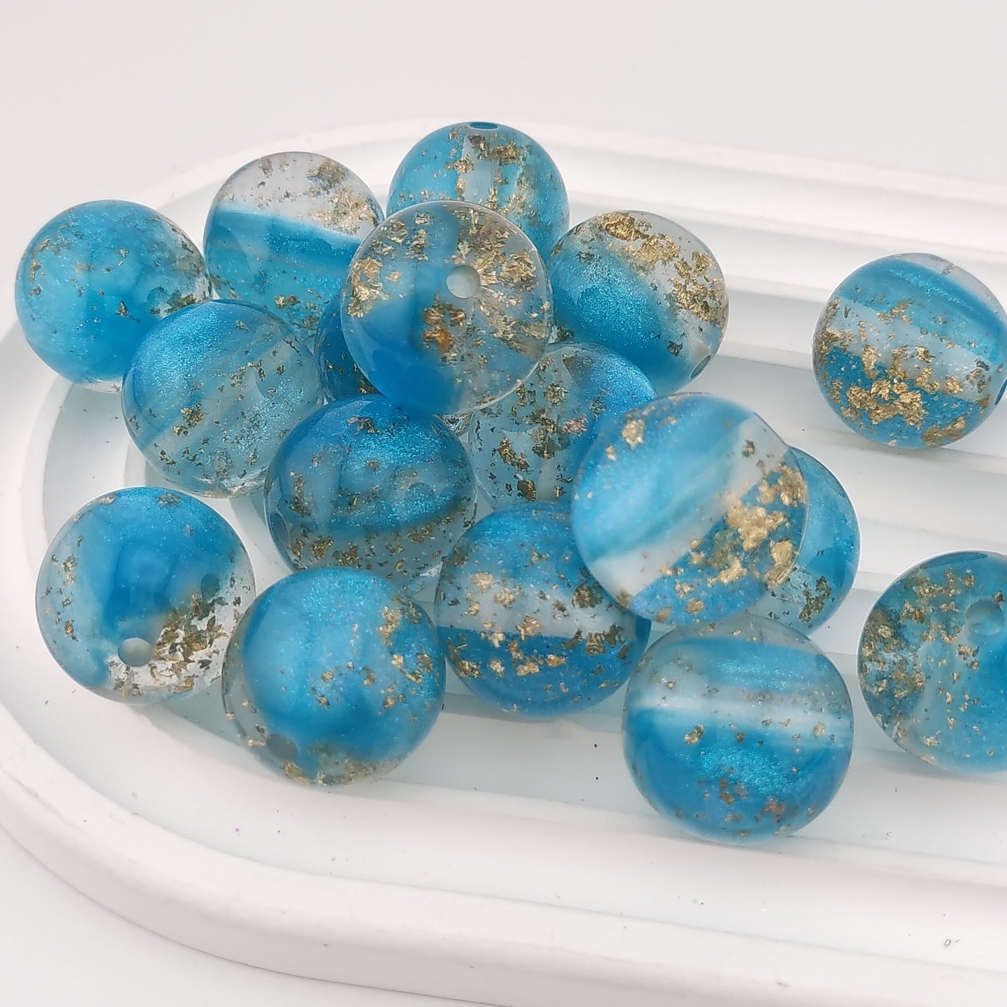 20MM Round Blue Gold Foil Resin Beads Fit For Beadable Pens