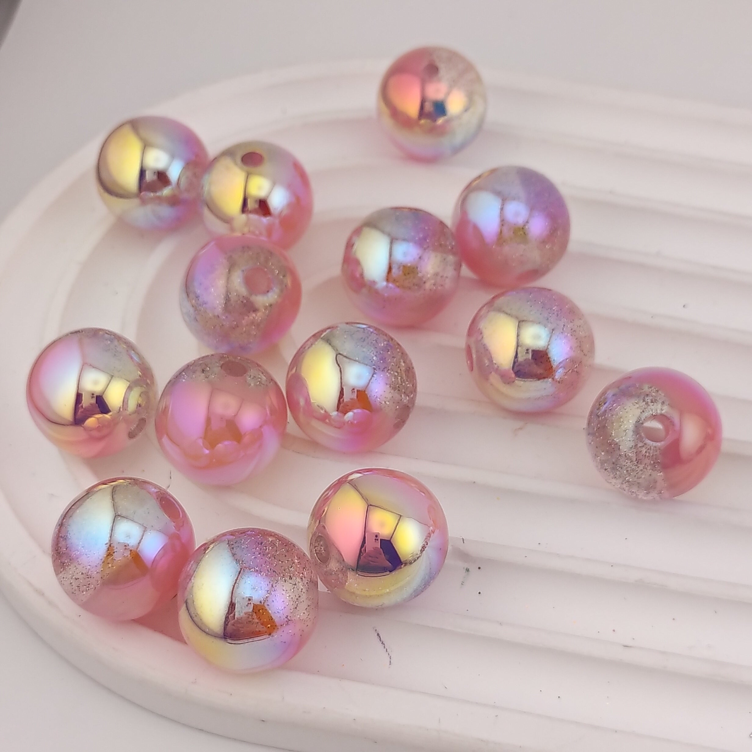 16MM Round UV Shiny Pink Resin Beads Fit For Beadable Pens