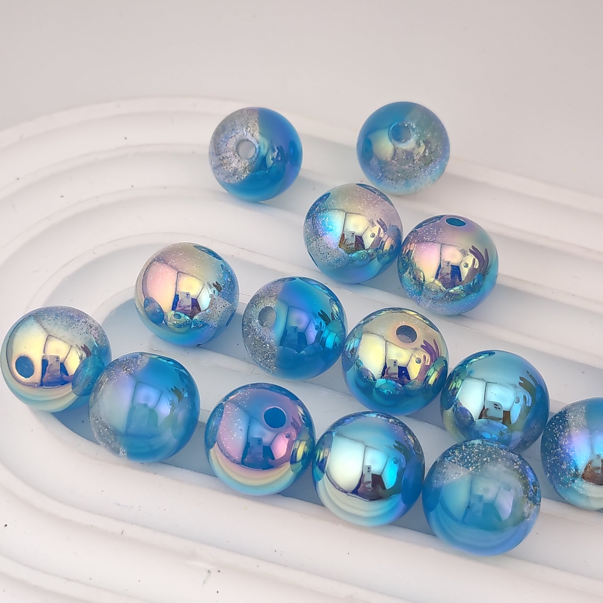 15MM Round UV Shiny Blue Resin Beads Fit For Beadable Pens