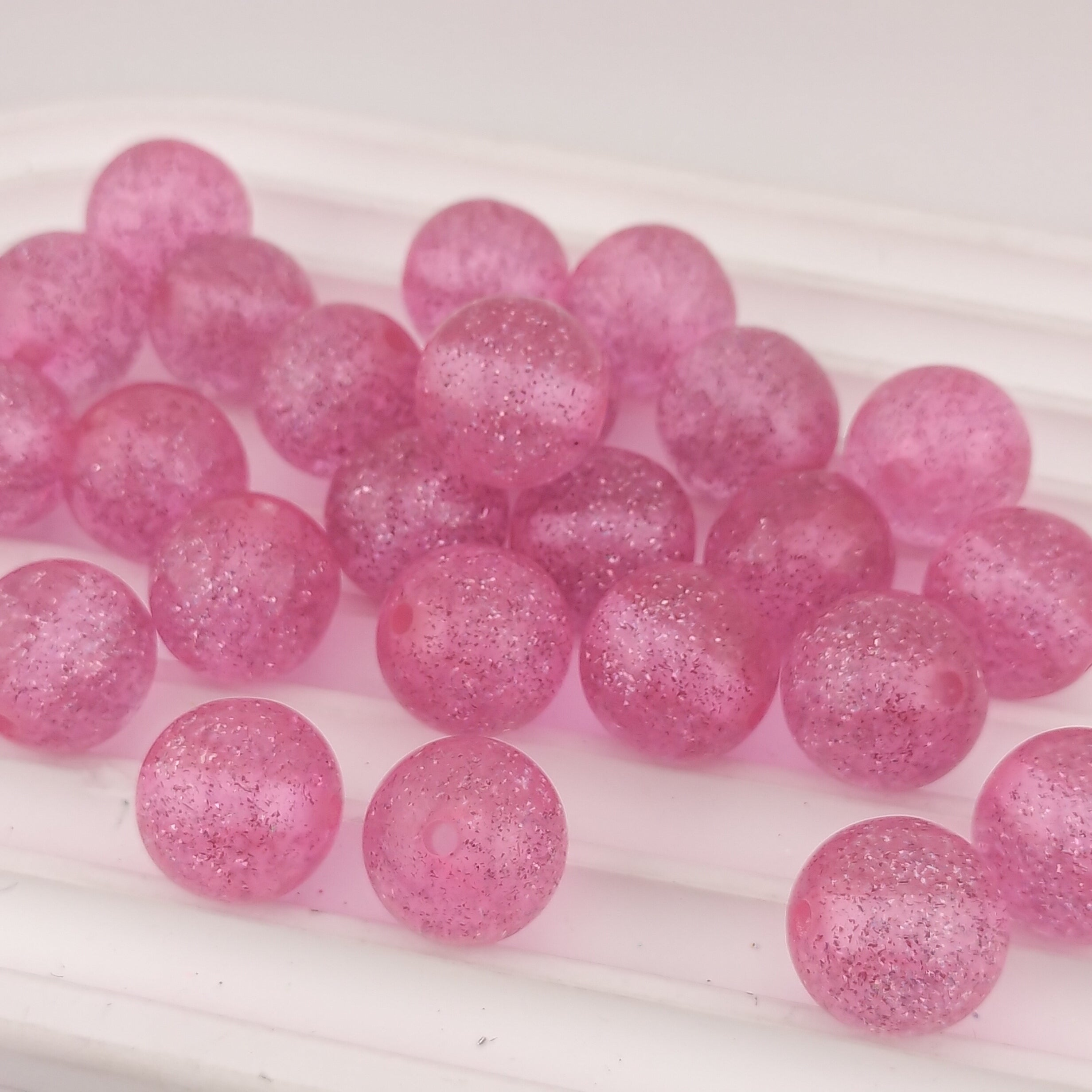 16MM Round Glitter Pink Resin Beads Fit For Beadable Pens