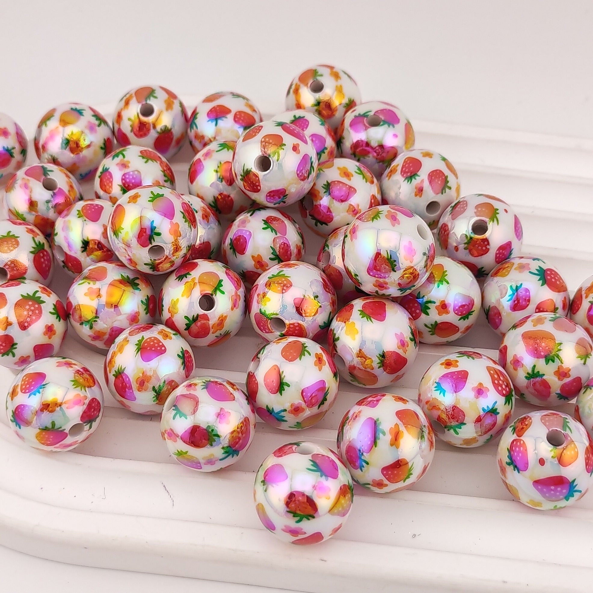 16MM Round Strawberry Printed Acrylic Beads Fit For Pens