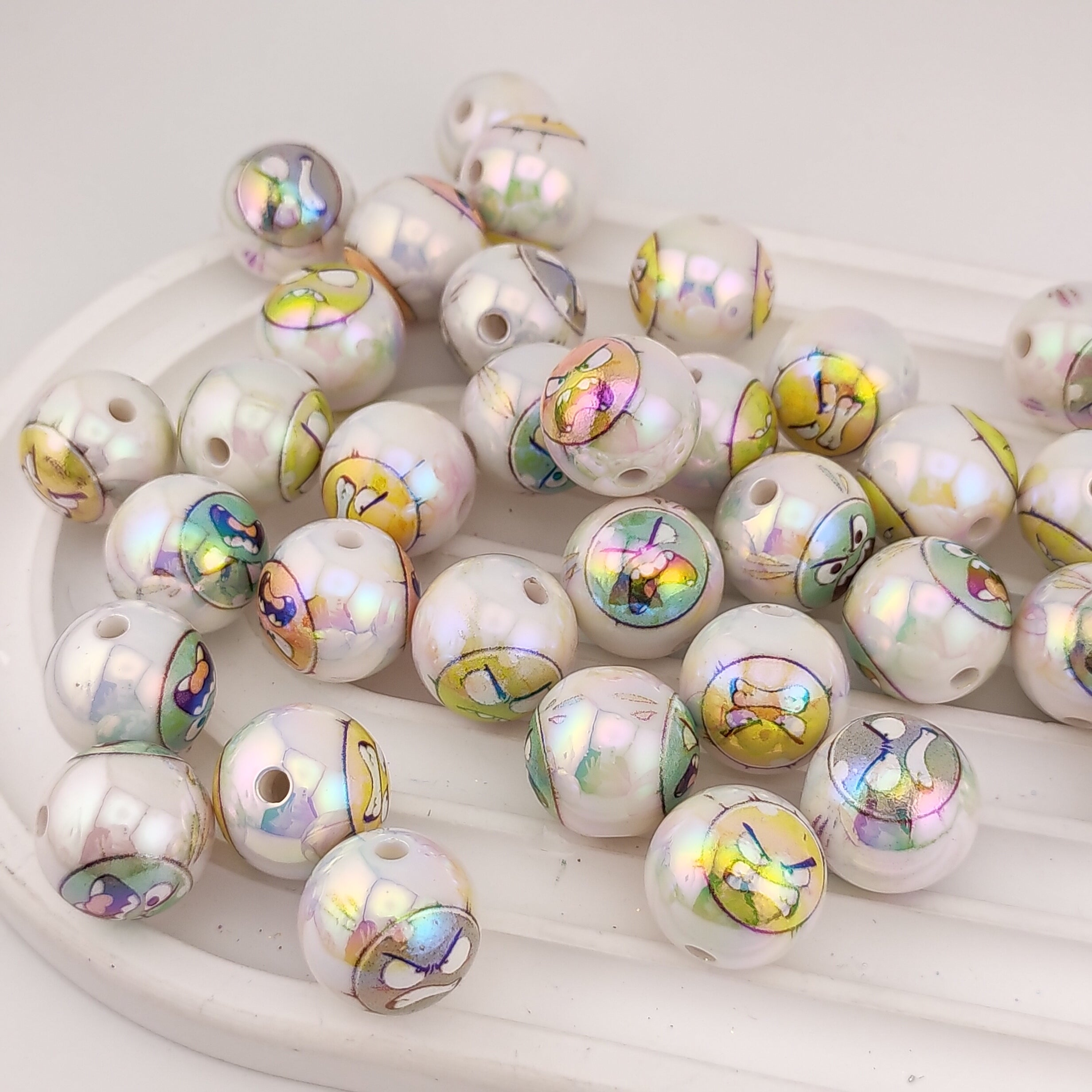 16MM Round Emoji Printed Acrylic Beads  Fit For Beadable Pens