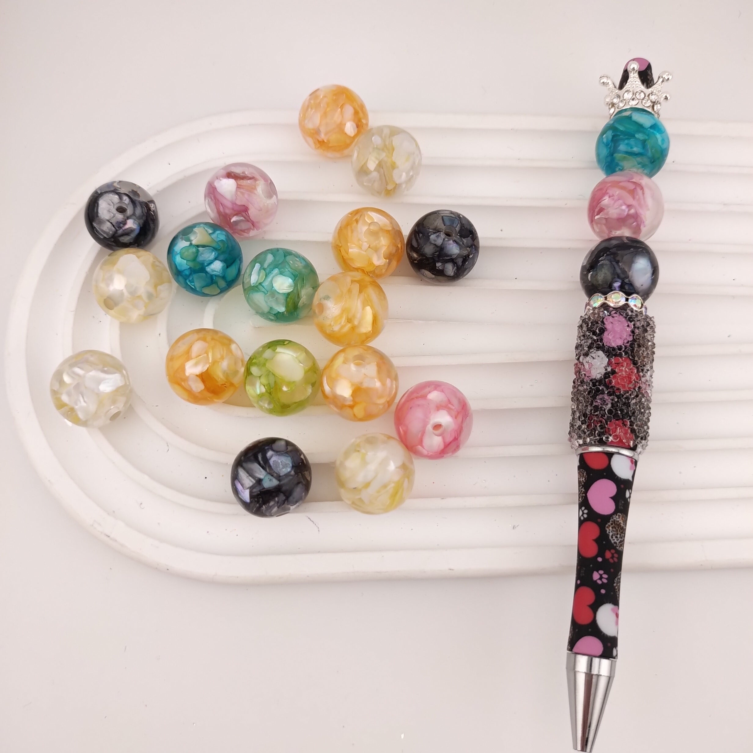 16MM Round Resin Beads With Shell Inside Fit For Beadable Pens