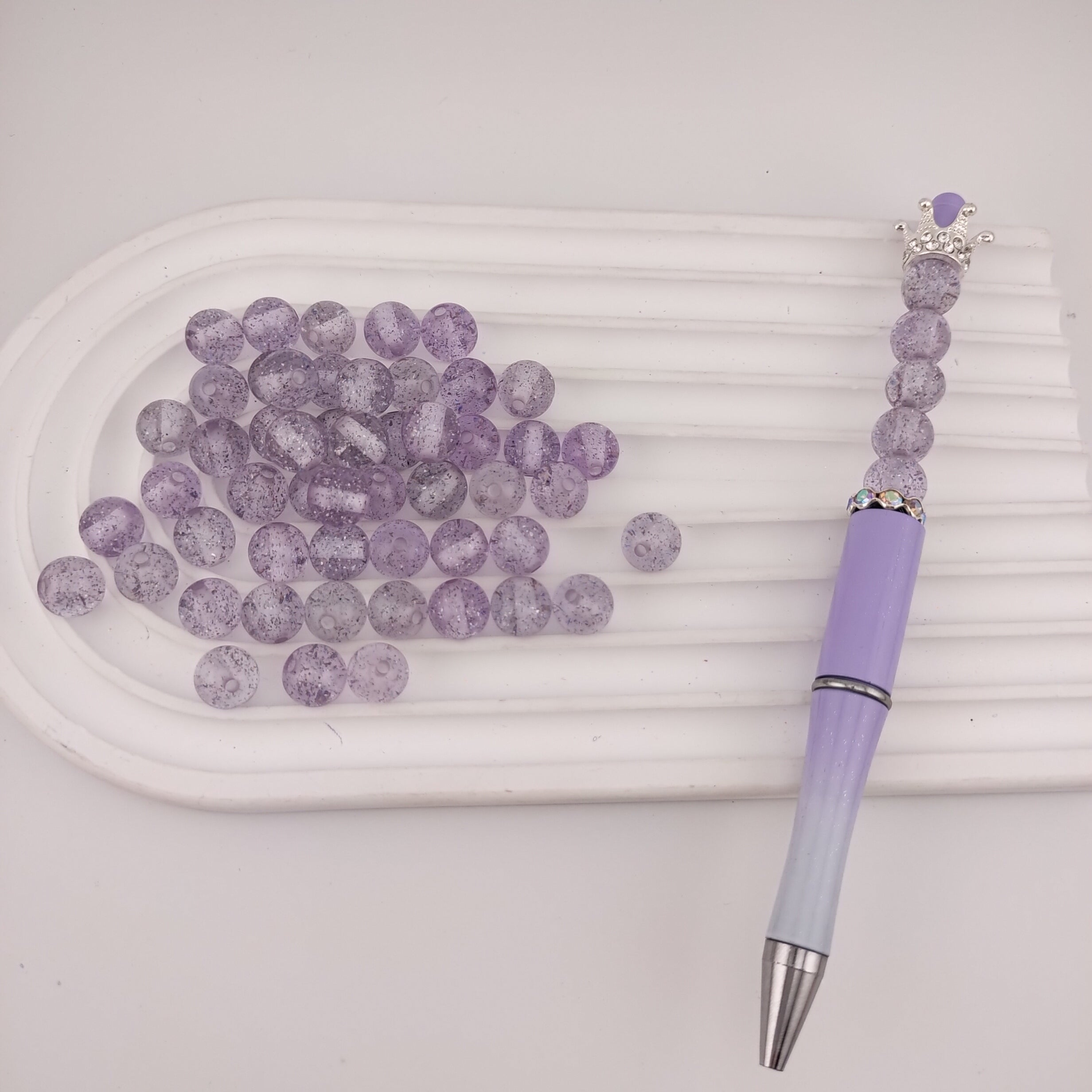 8MM Purple Glitter Resin Beads Fit For Beadable Pens