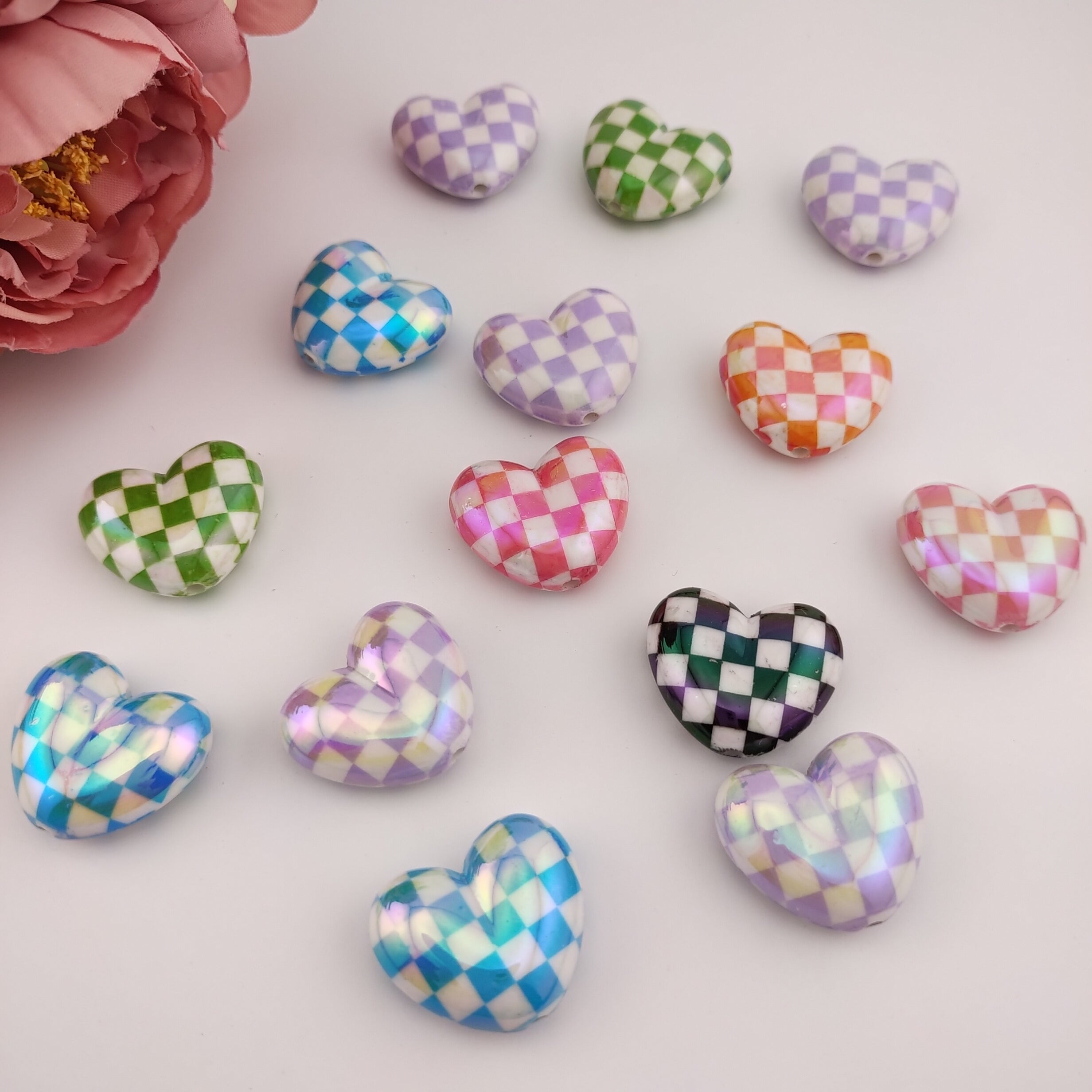 25MM Heart Check Pattern Acrylic Beads Fit For Beadable Pens