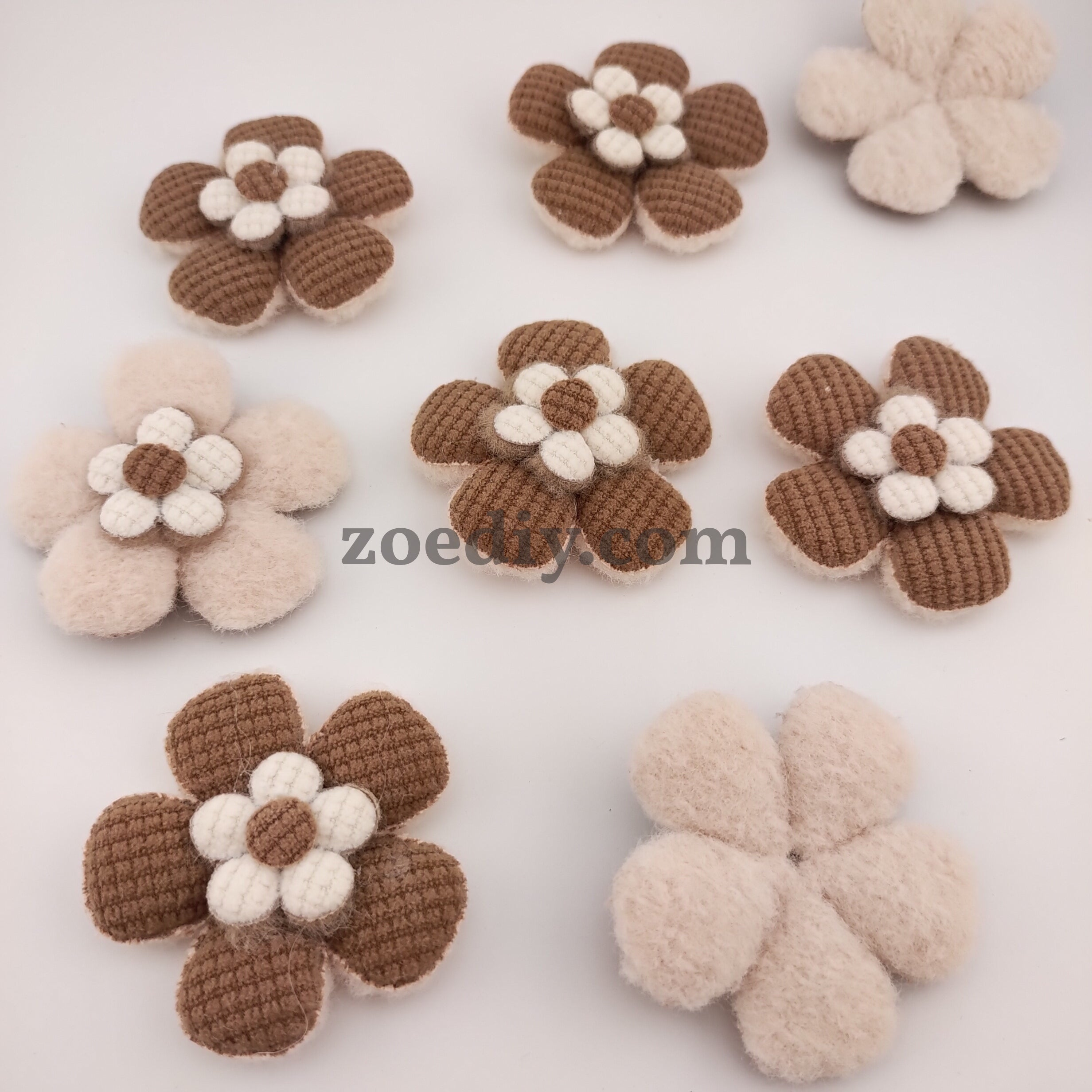 FS1064- 55MM Beige&Coffee color Three-Dimensional Flower Fabric For Making Fancy Beads