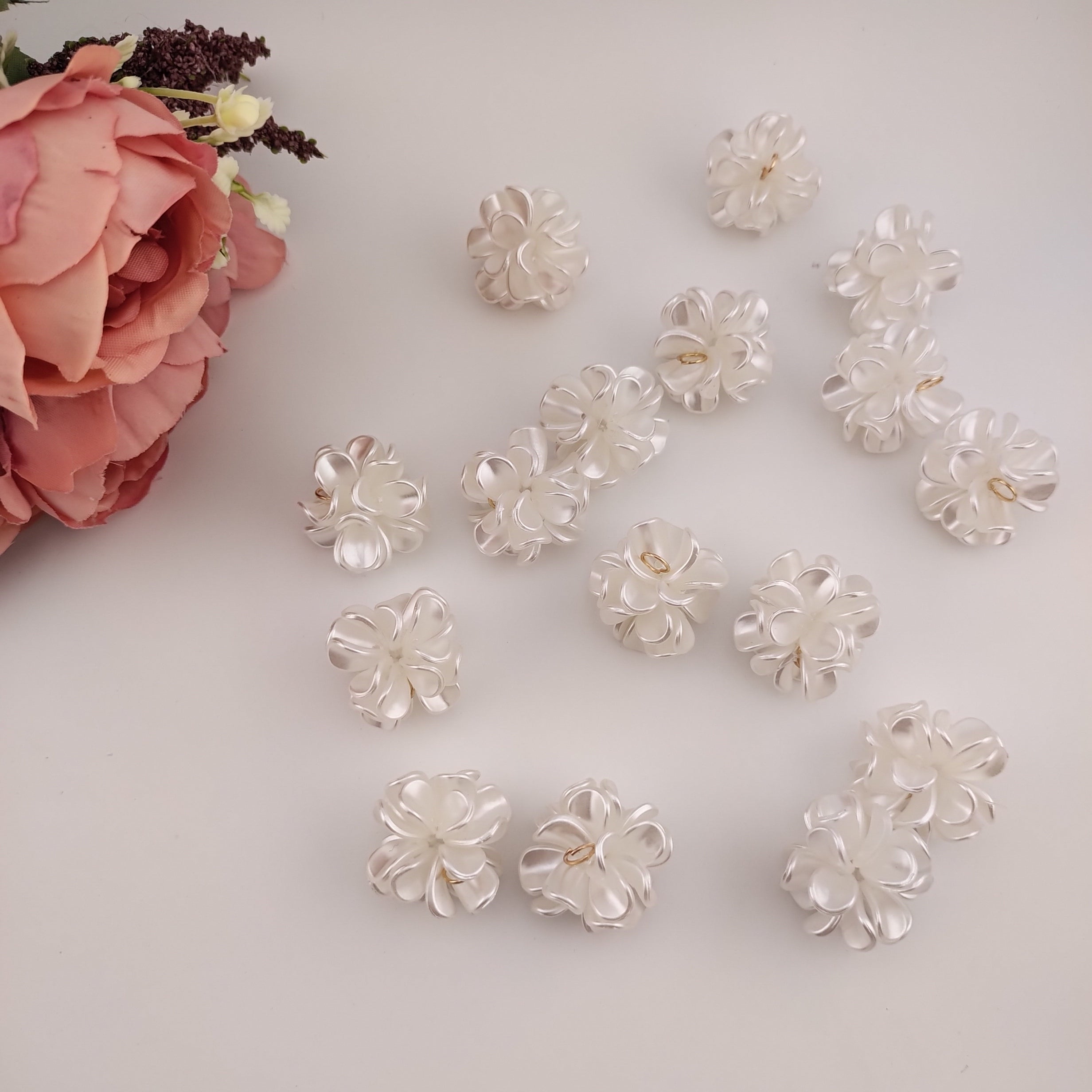 28MM Pearl Looking Flower Beads With  Ring Connector Fit For Beadable Pens