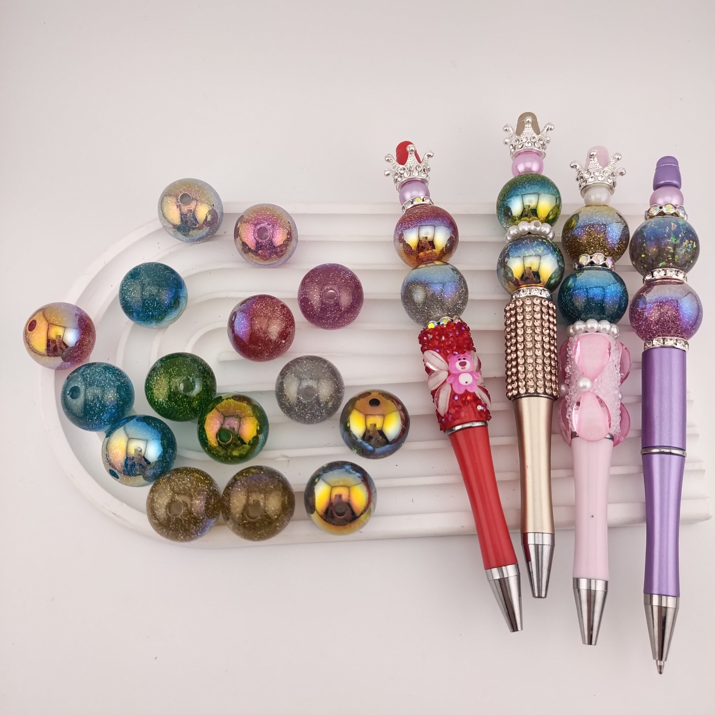 20MM Round Glitter Resin Beads Fit For Beadable Pens