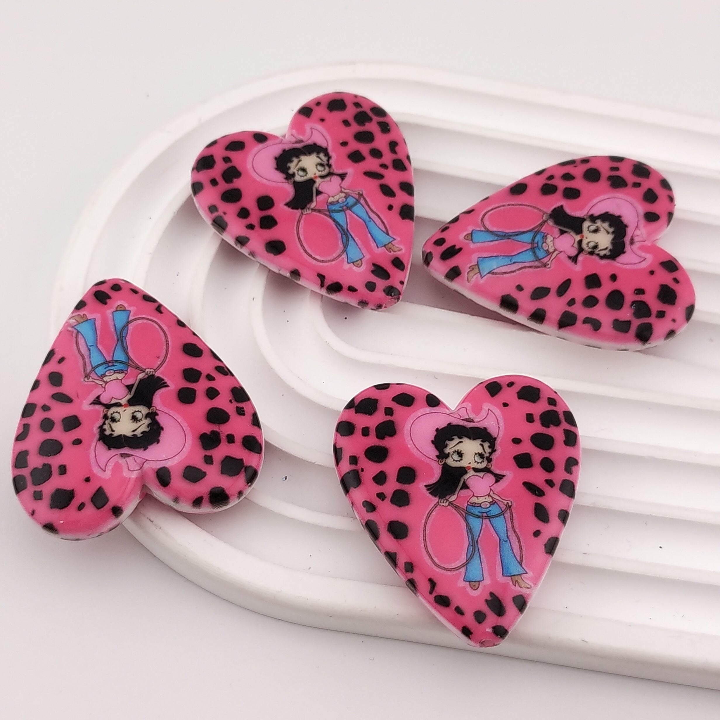 40MM Betty Printed Heart Shape Acrylich Beads Fit For Beadable Pens