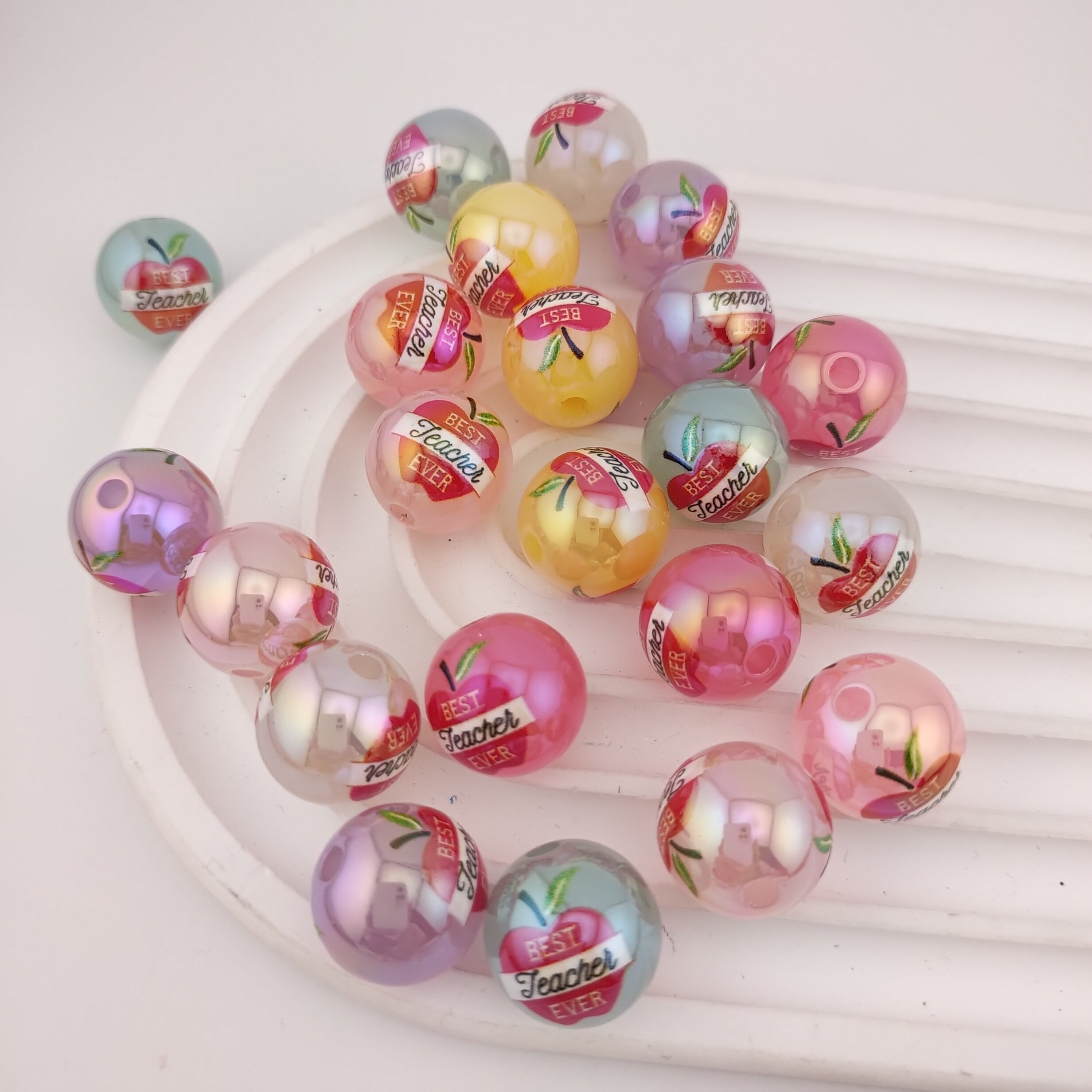 16MM  Candy Color Apple Teach Printed Acrylic Beads Fit For Beadable Pens