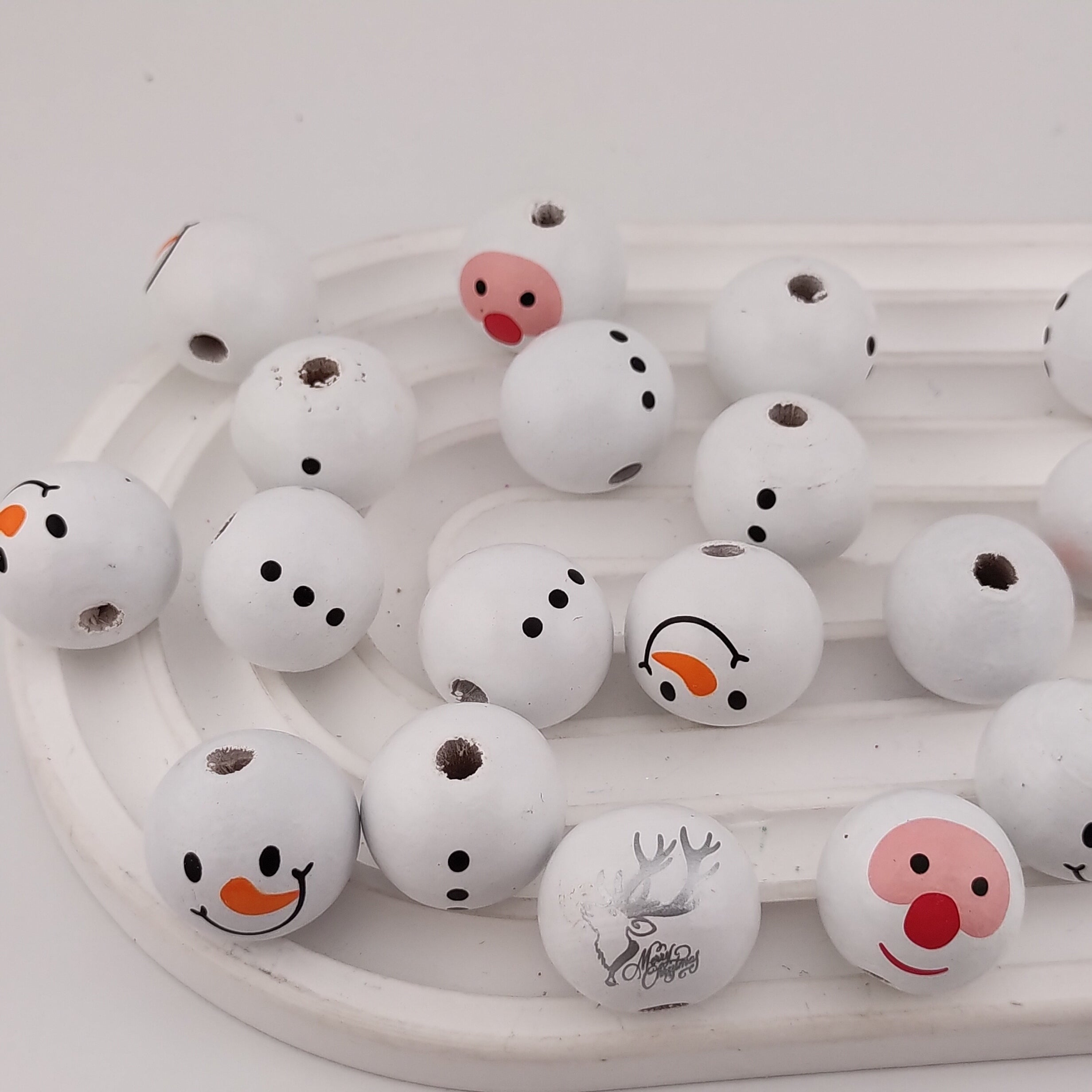 19MM Snowman Printed Wooden Beads Fit For Beadable Pens