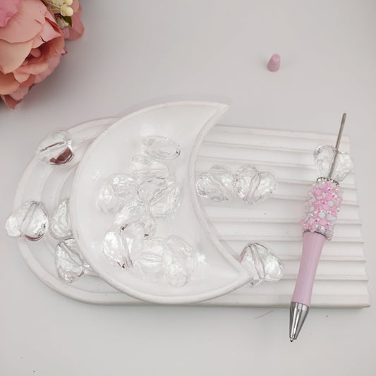 FS0623- 22mm Clear Heart Based Beads, 12Mm Thick Transparent Faceted Heart Bottom Beads