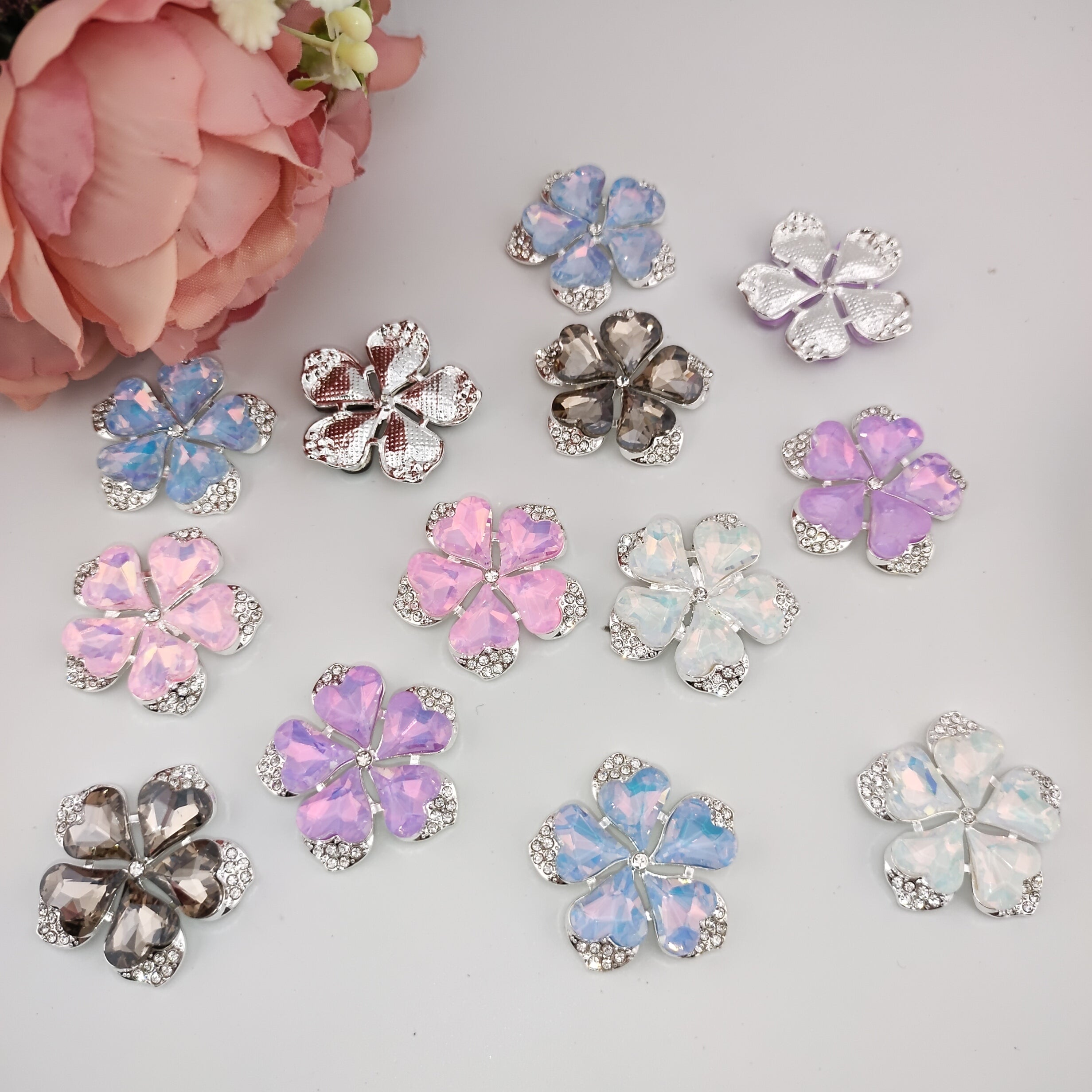 Mixed  Five Petal Flower Alloy Patch 35mm For Making Fancy Beads