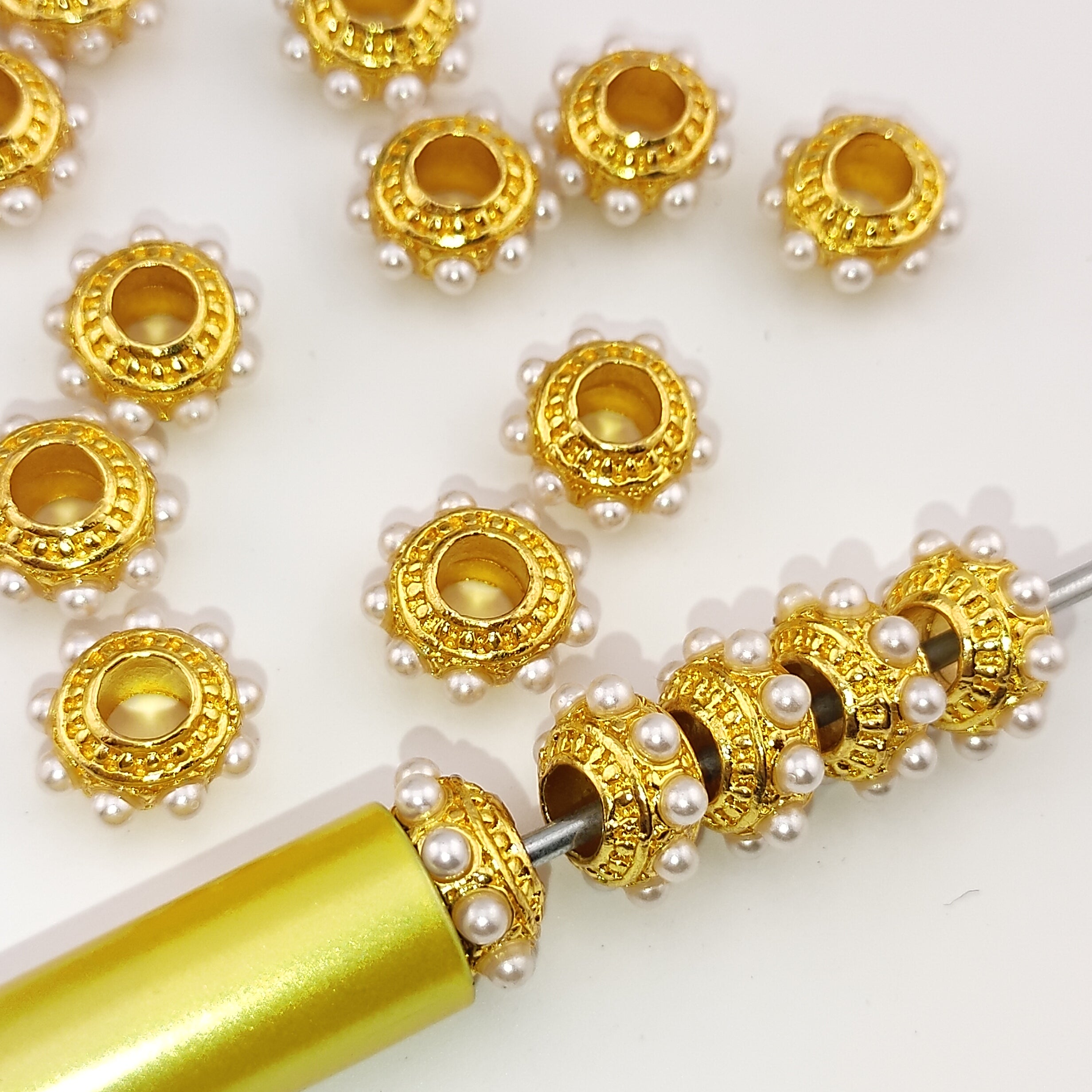 13MM  Gold  Metal Spacer With Pearl Fit For Beadable Pens