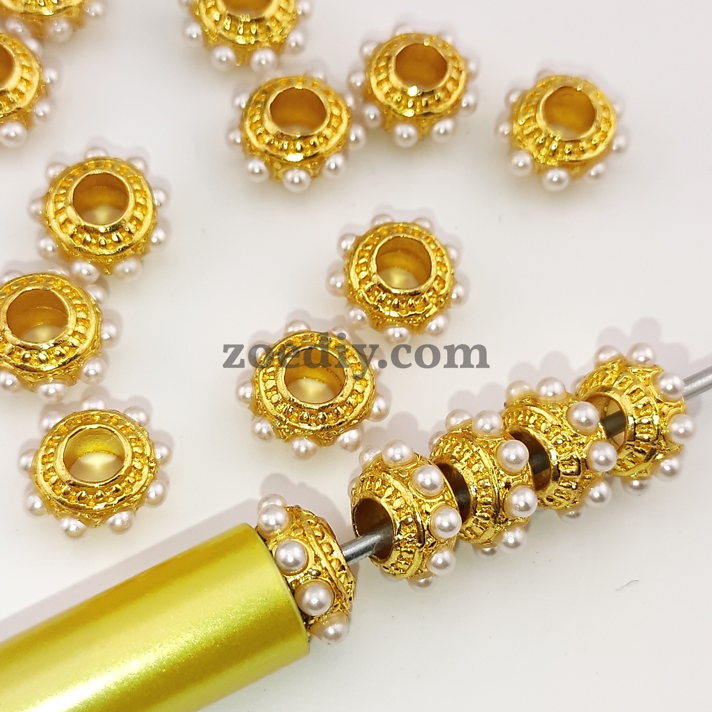 FS1097-13MM  Gold  Metal Spacer With Pearl Fit For Beadable Pens