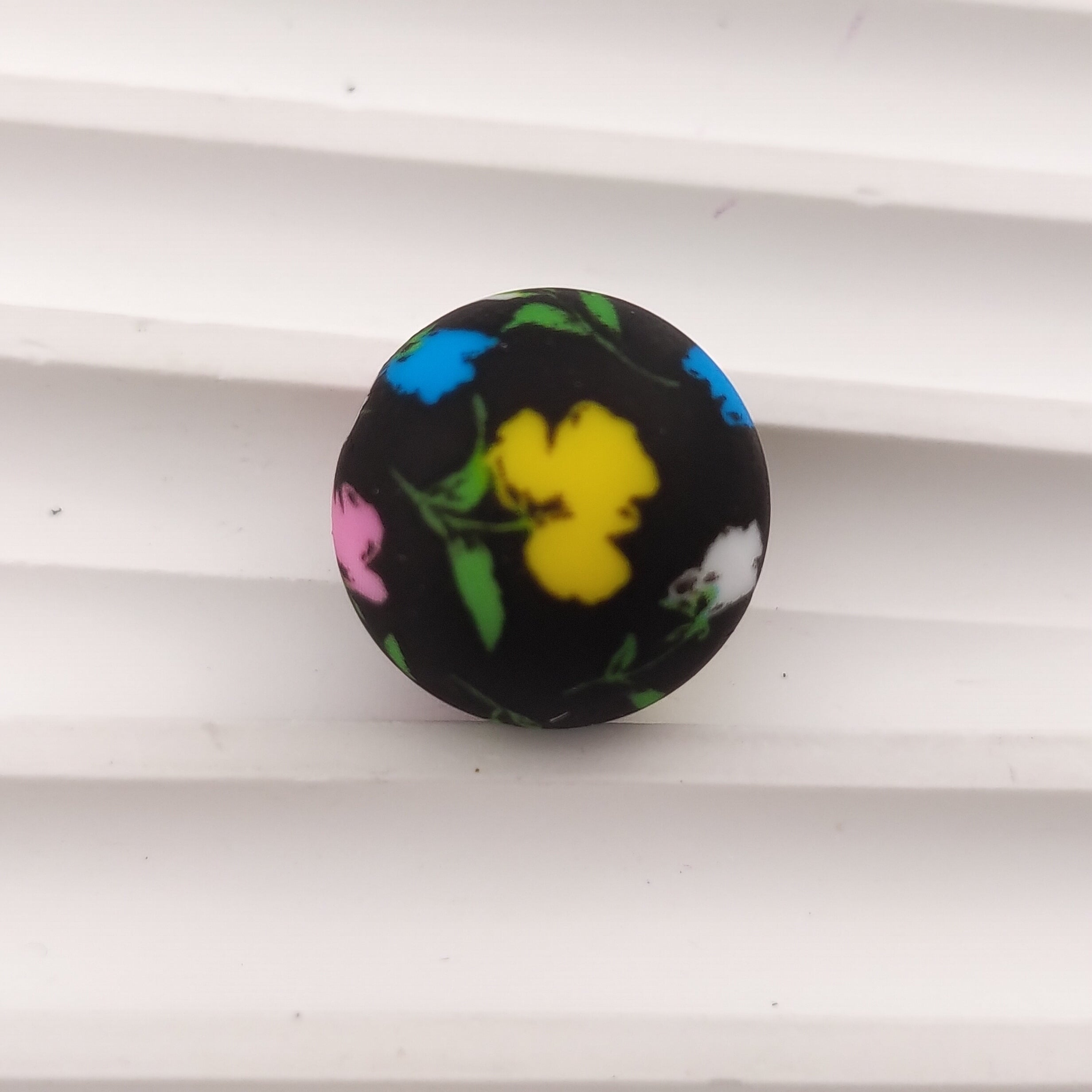 15MM Round Black Base Multicolor Flower Printed Silicone Beads Fit For Beadable Pens