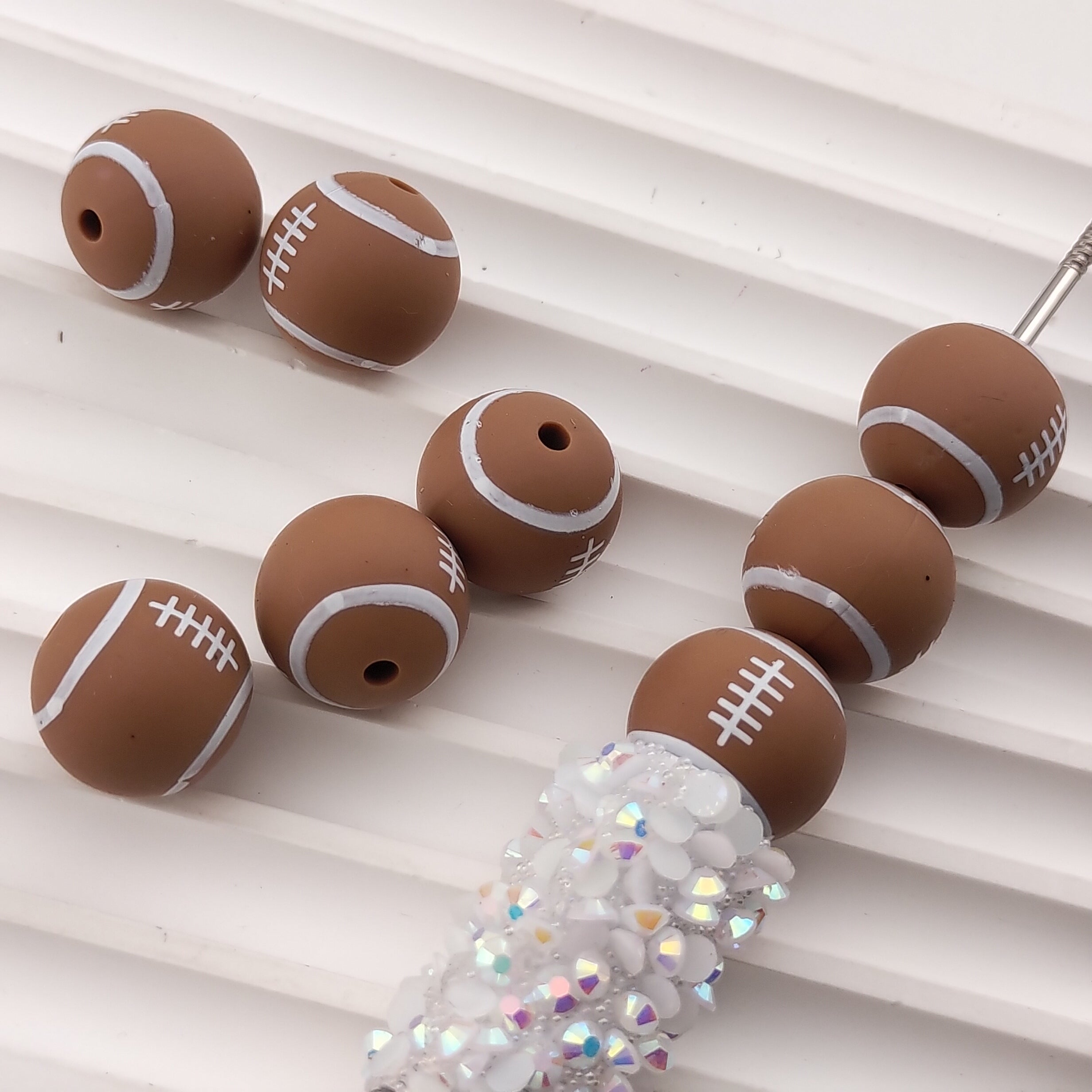 15MM Round Brown Football Silicone Beads Fit For Beadable Pens