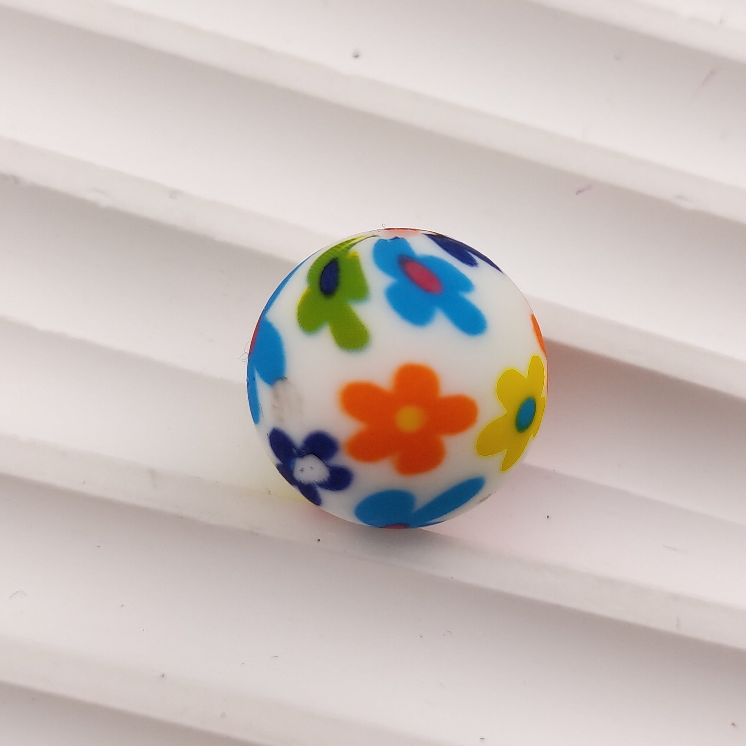 15MM Round White Base Mixed Color Flower Printed Silicone Beads Fit For Beadable Pens