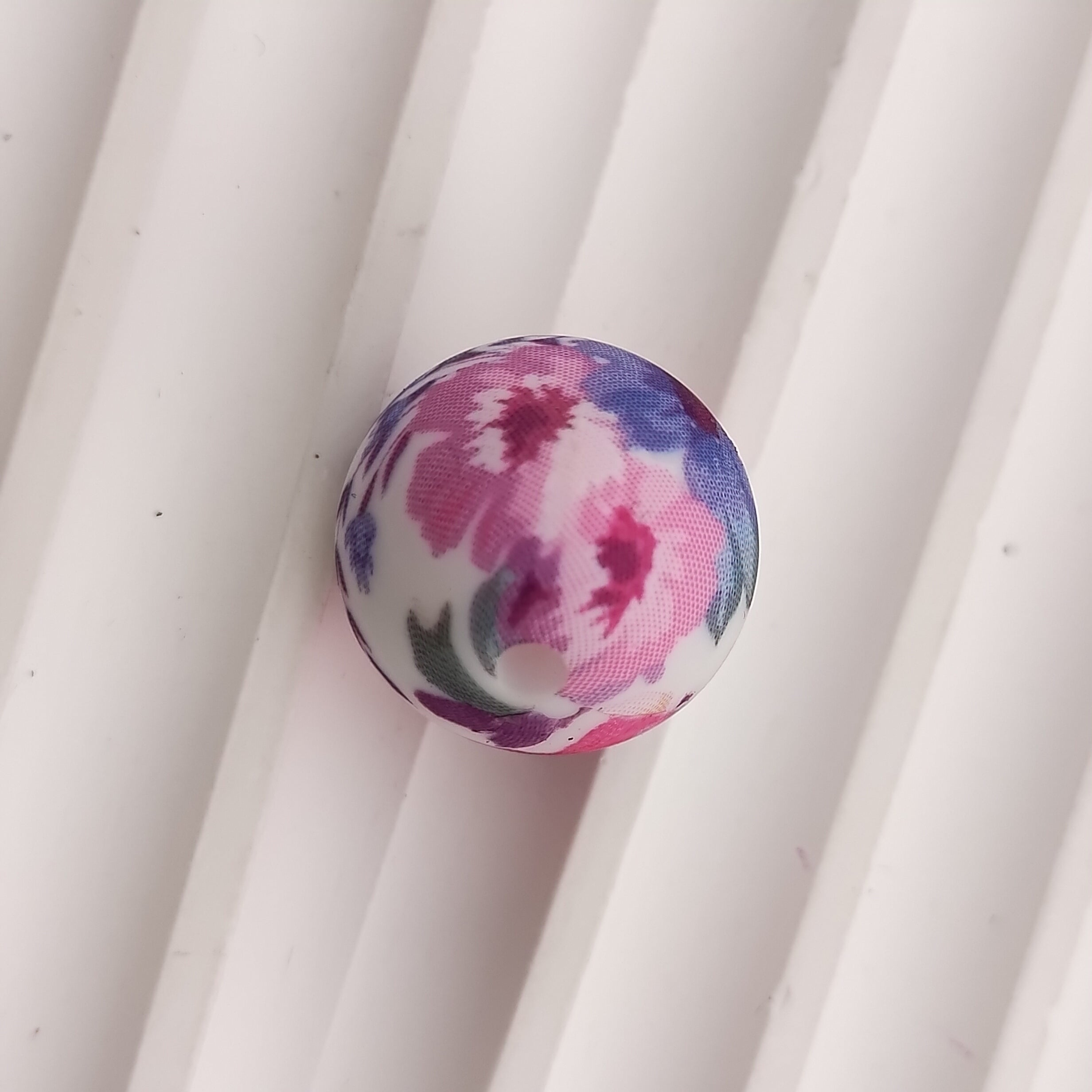 15MM Round Flower Printed Silicone Beads Fit For Beadable Pens