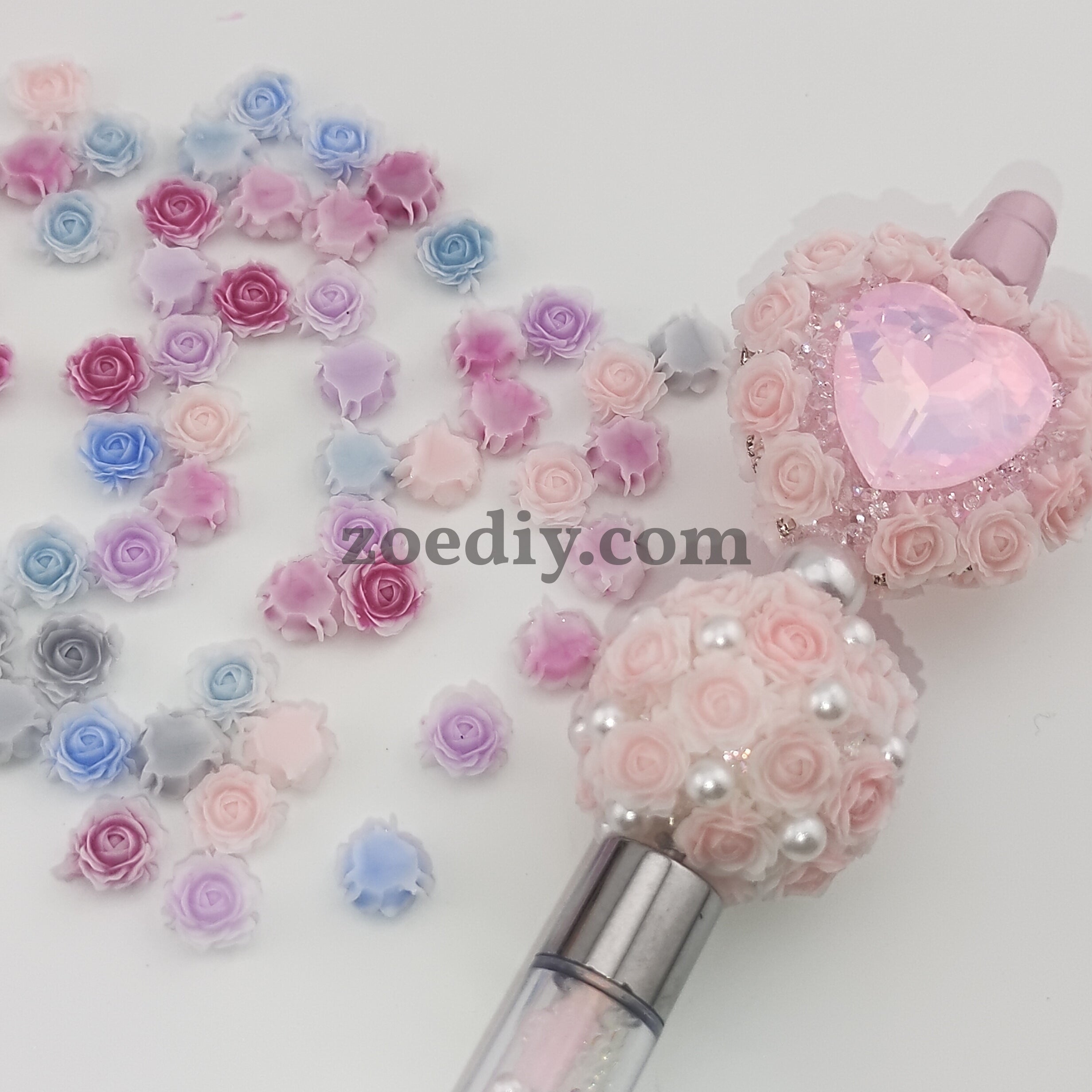 FS1060- 8MM Mixed Color Glowing  Rose Resin Flower Nail Charms For Making Fancy Bead